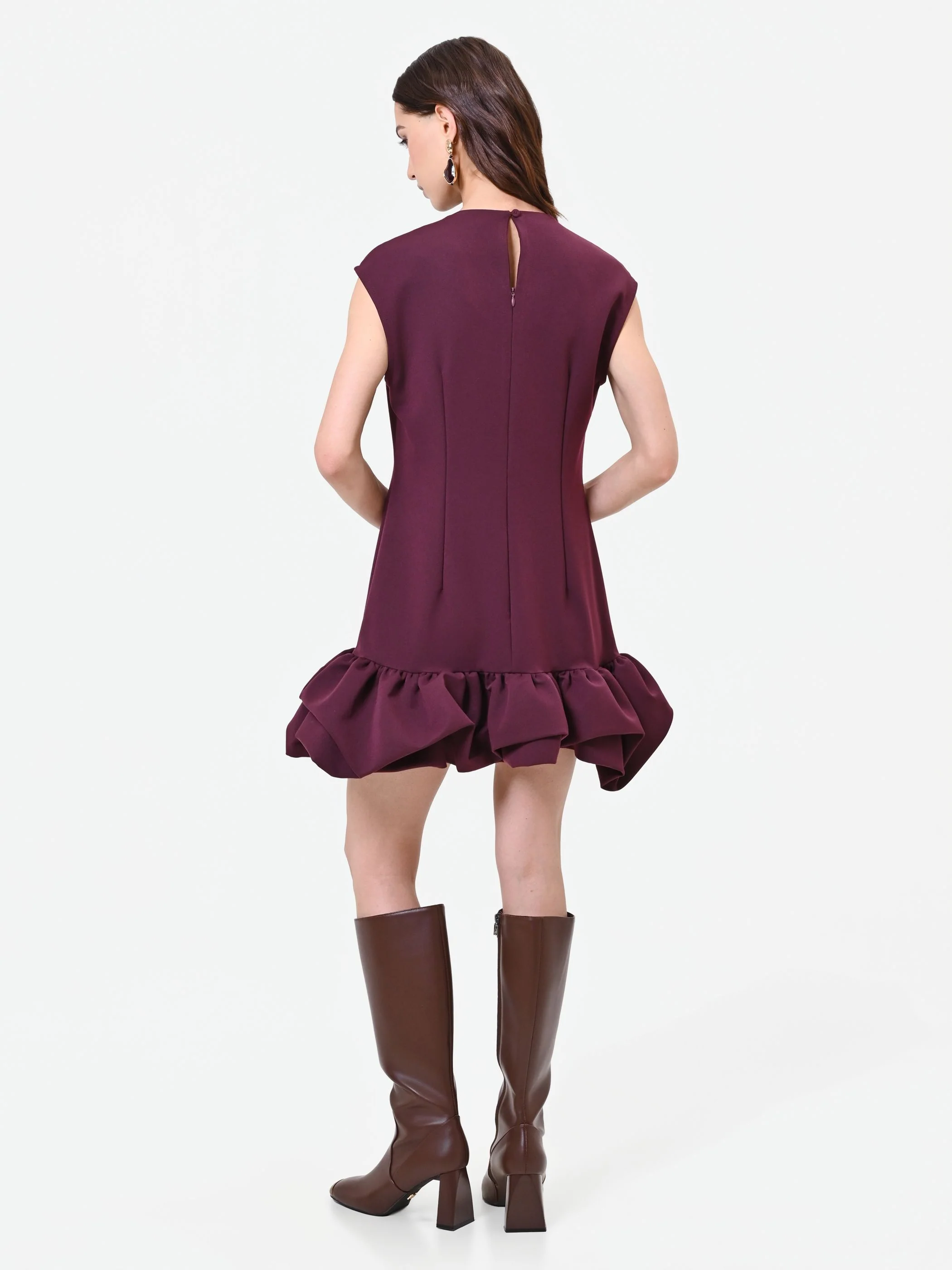 Abito bordeaux rosso con balza - Image 5