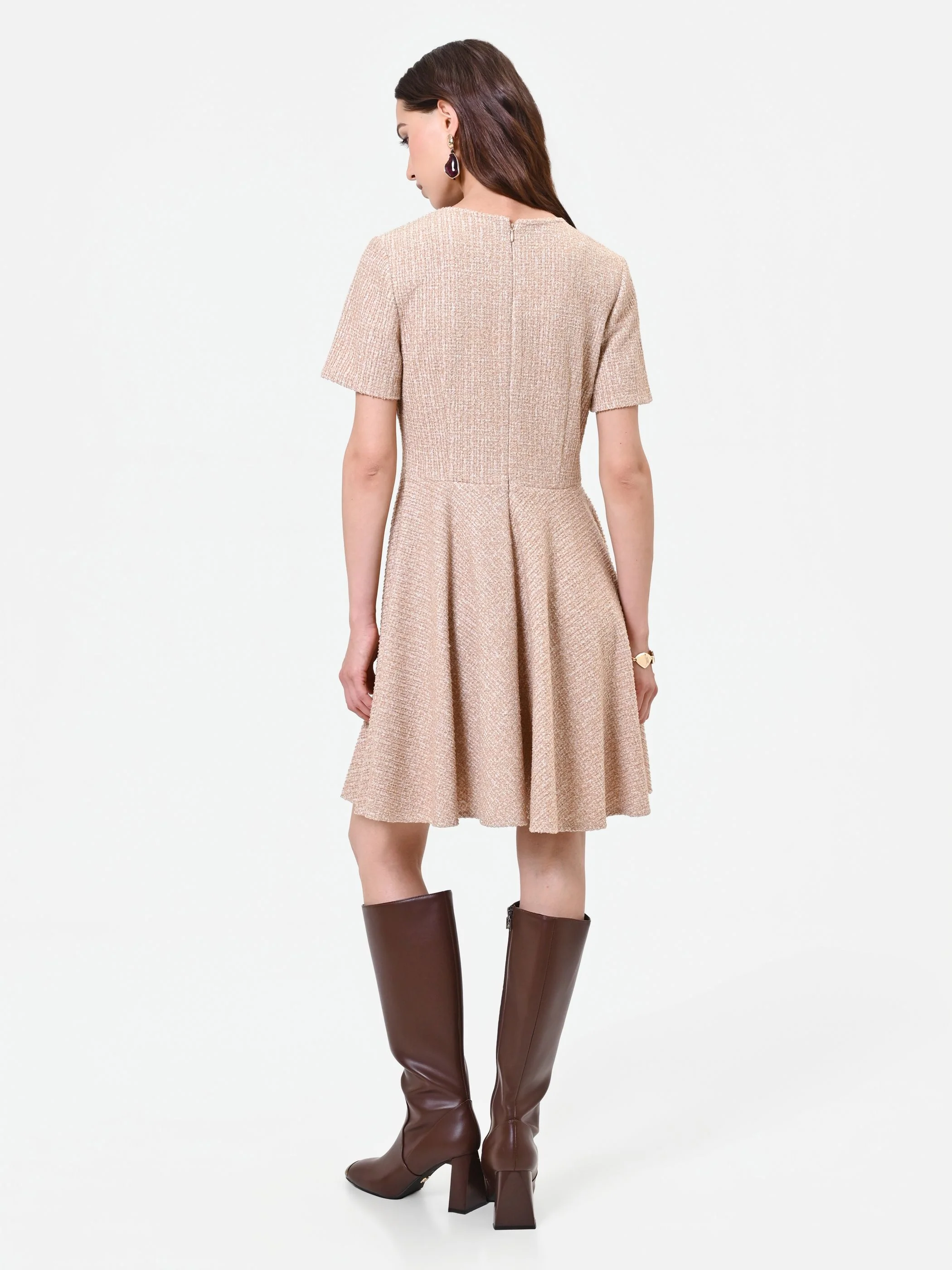 Abito corto tortora in tweed - Image 2