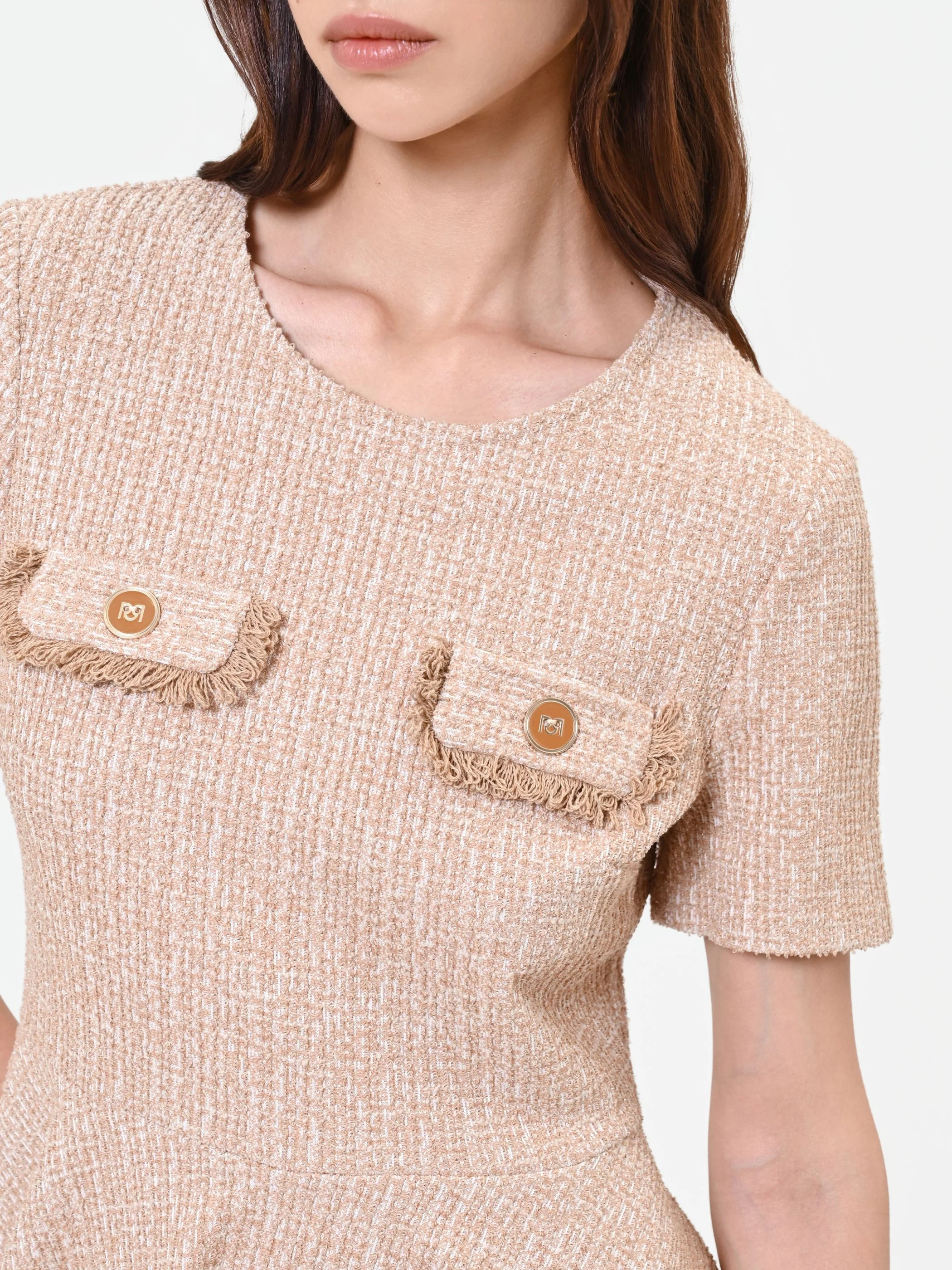 Abito corto tortora in tweed - Image 3