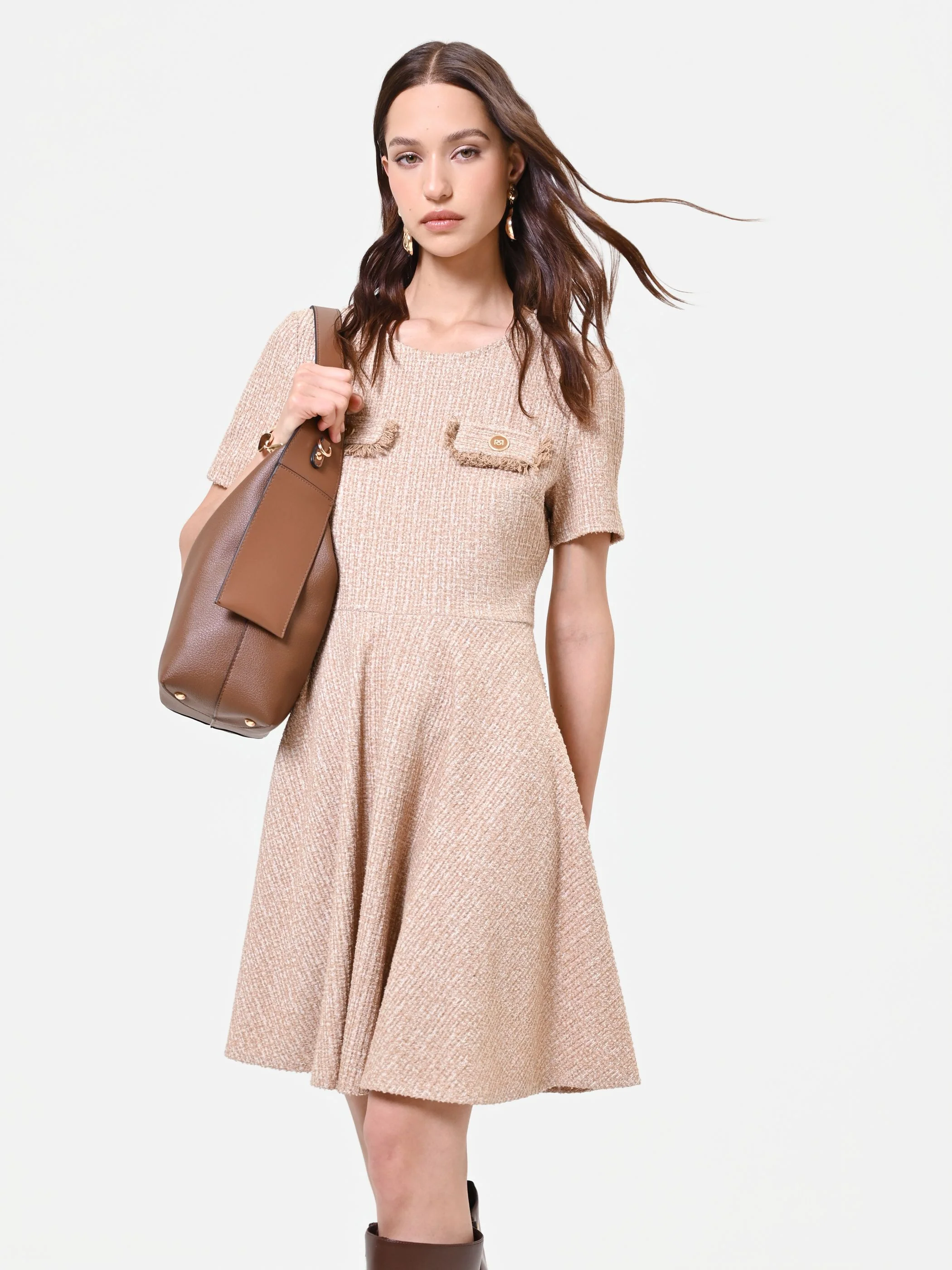 Abito corto tortora in tweed - Image 5