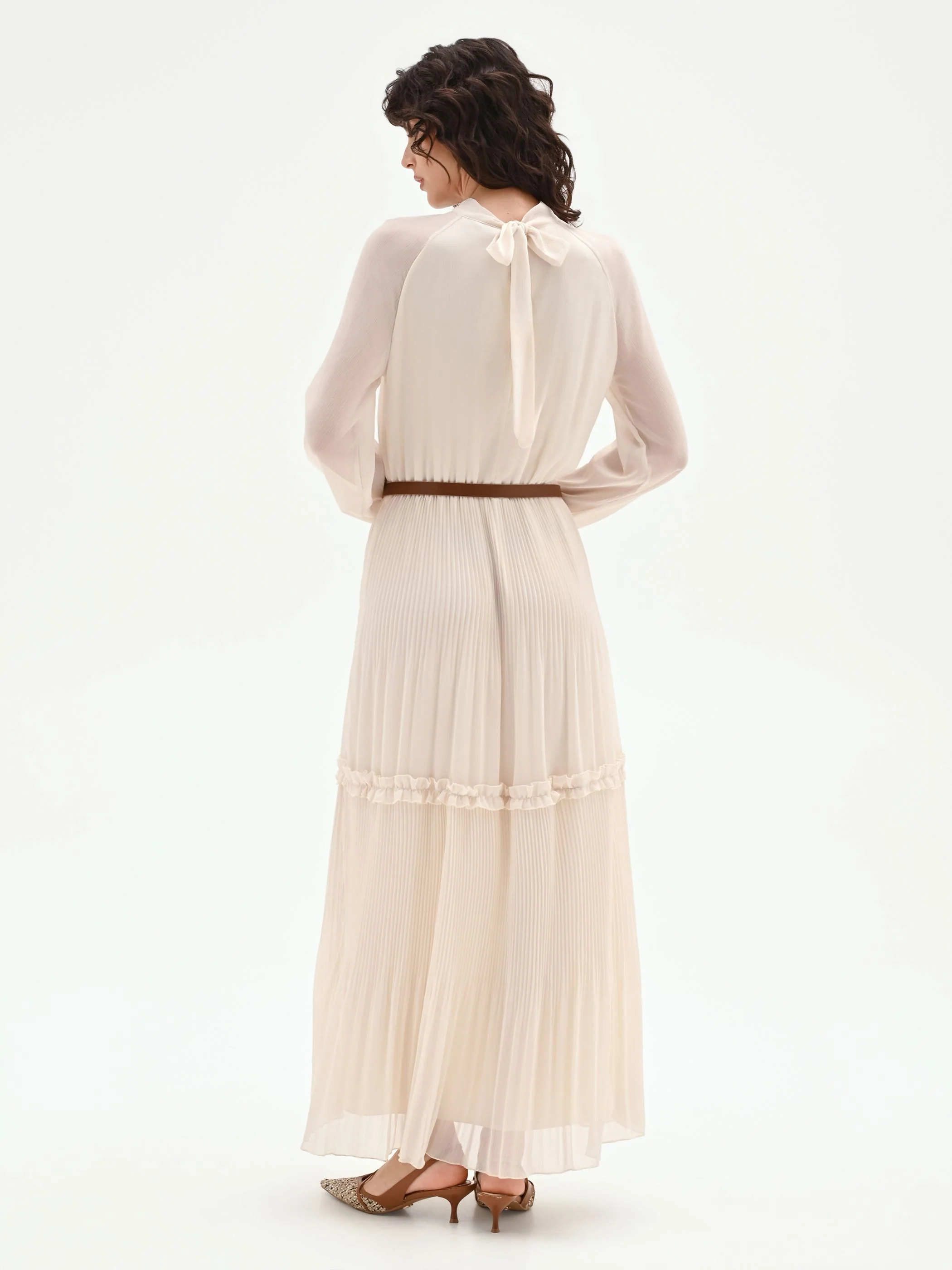 Abito lungo bianco in georgette plissé - Image 2