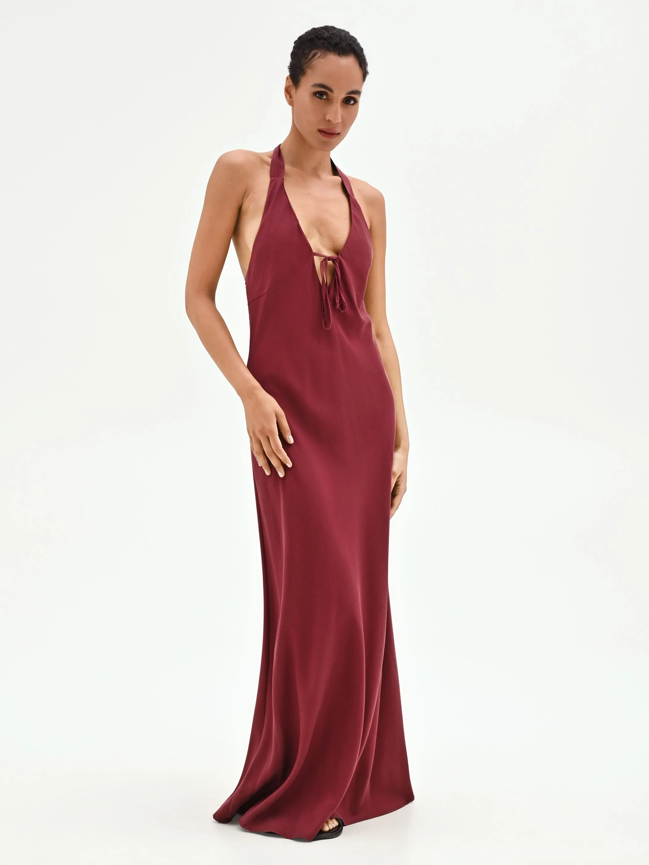 Abito lungo rosso con allacciatura americana - Image 4