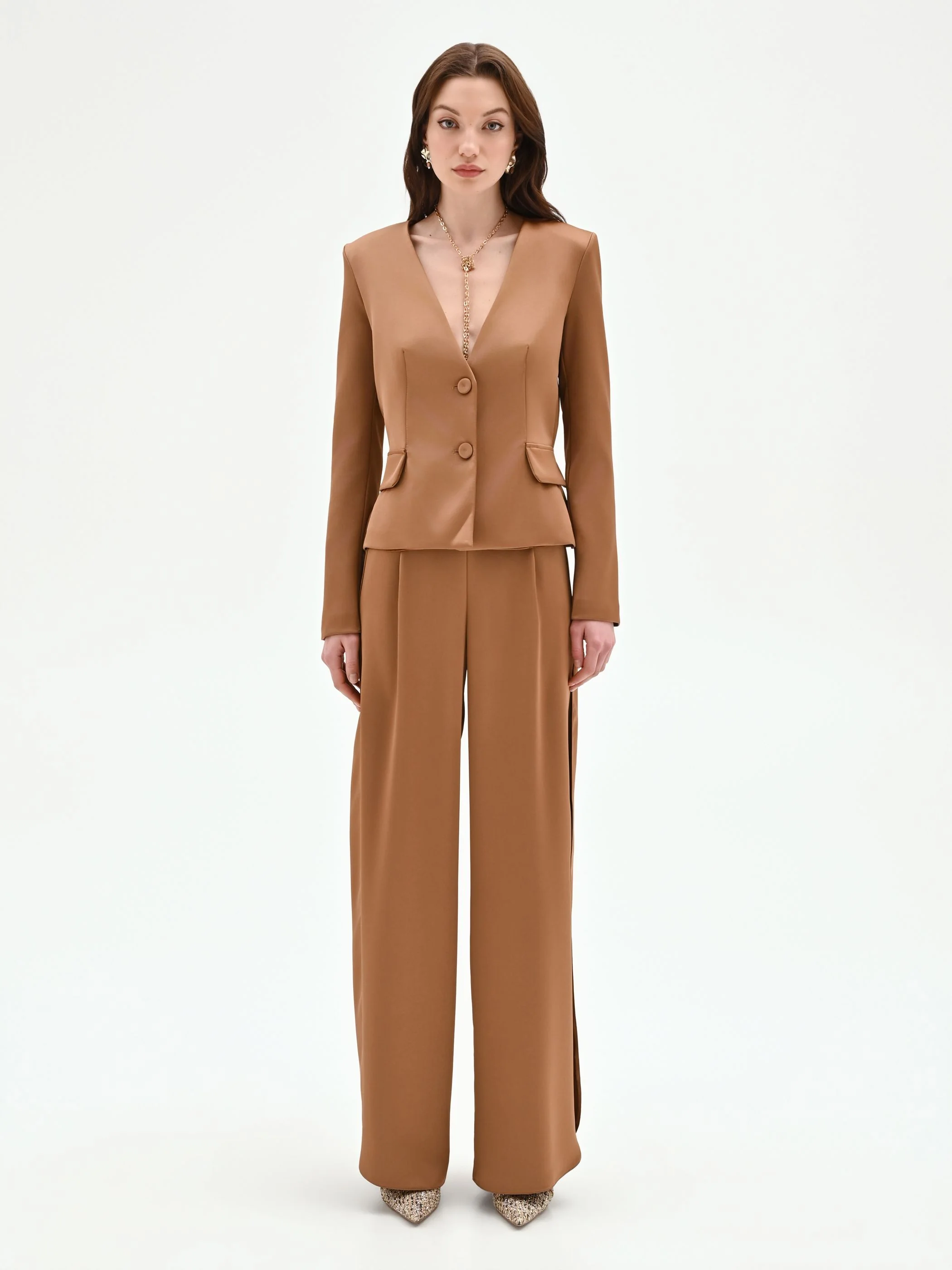 Blazer marrone bronzo in raso liscio