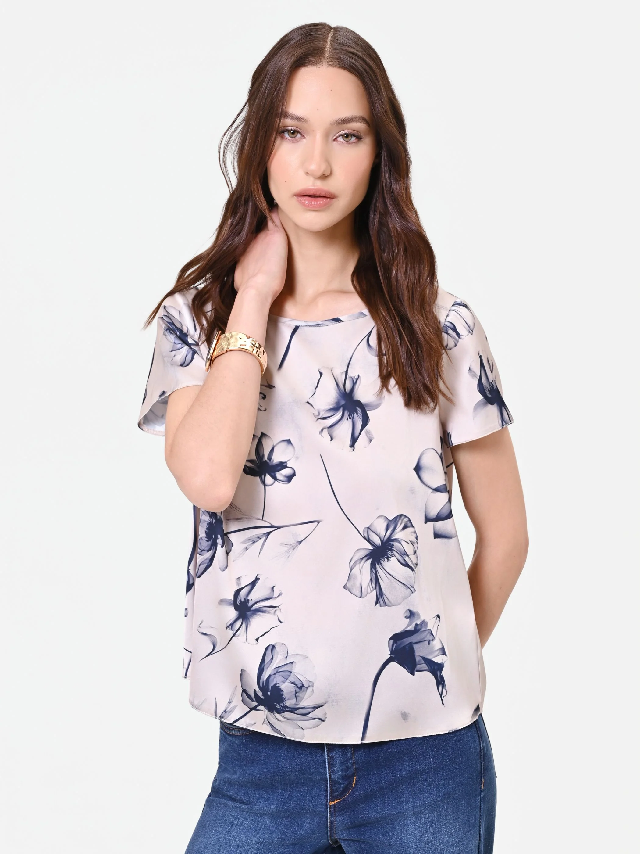 Blusa con stampa floreale blu navy - Image 5