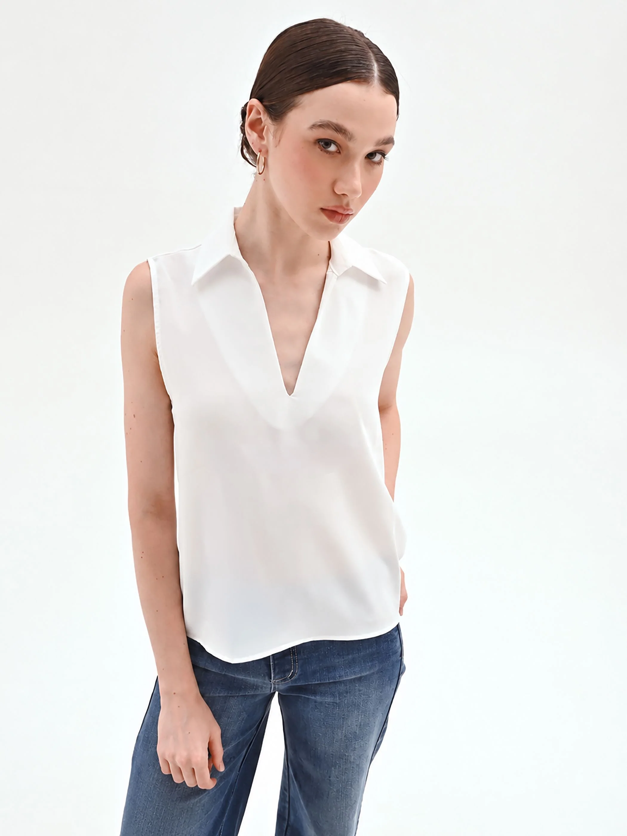 Blusa smanicata bianco panna - Image 3