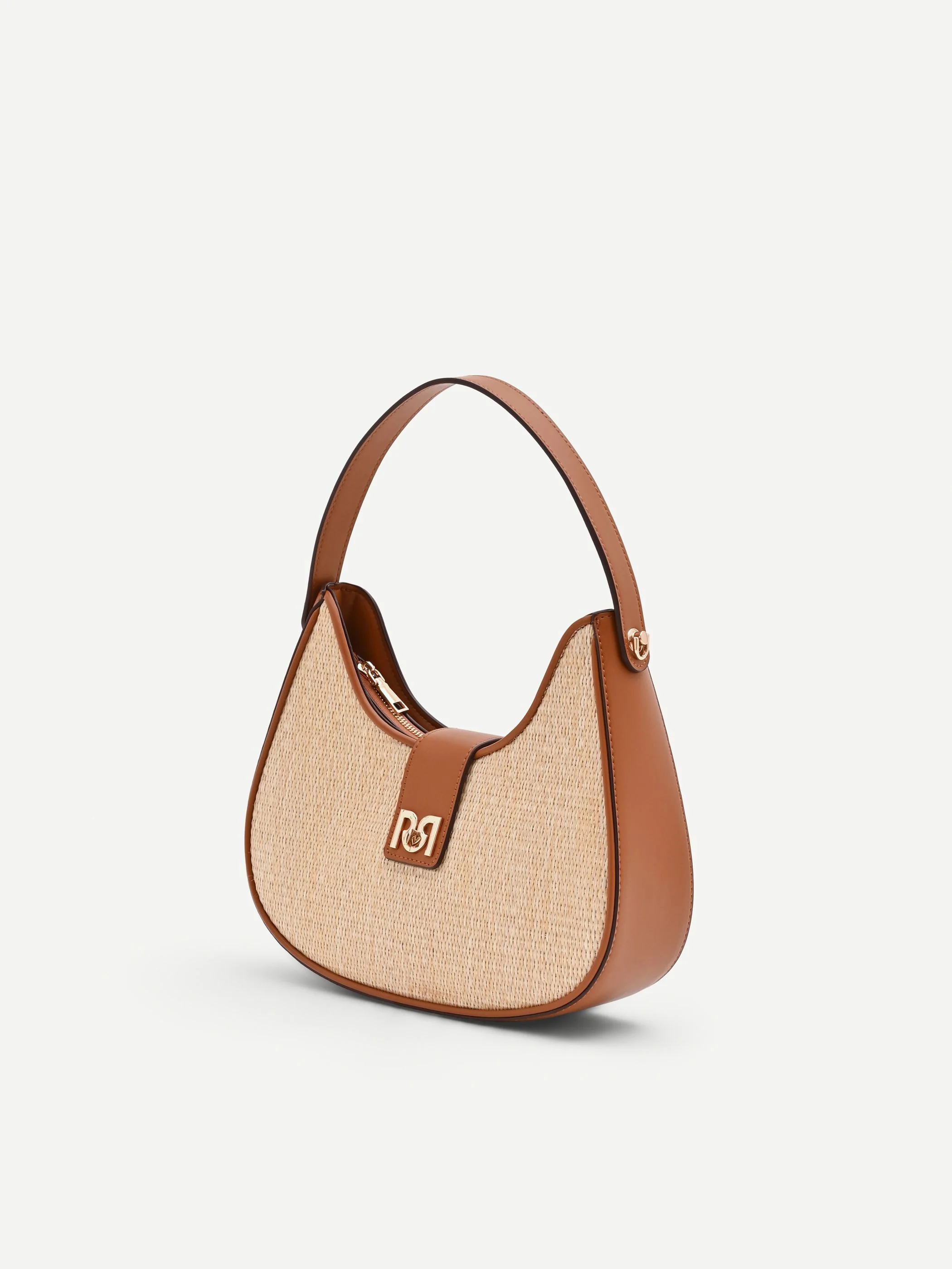 Borsa a sella beige effetto raffia - Image 2