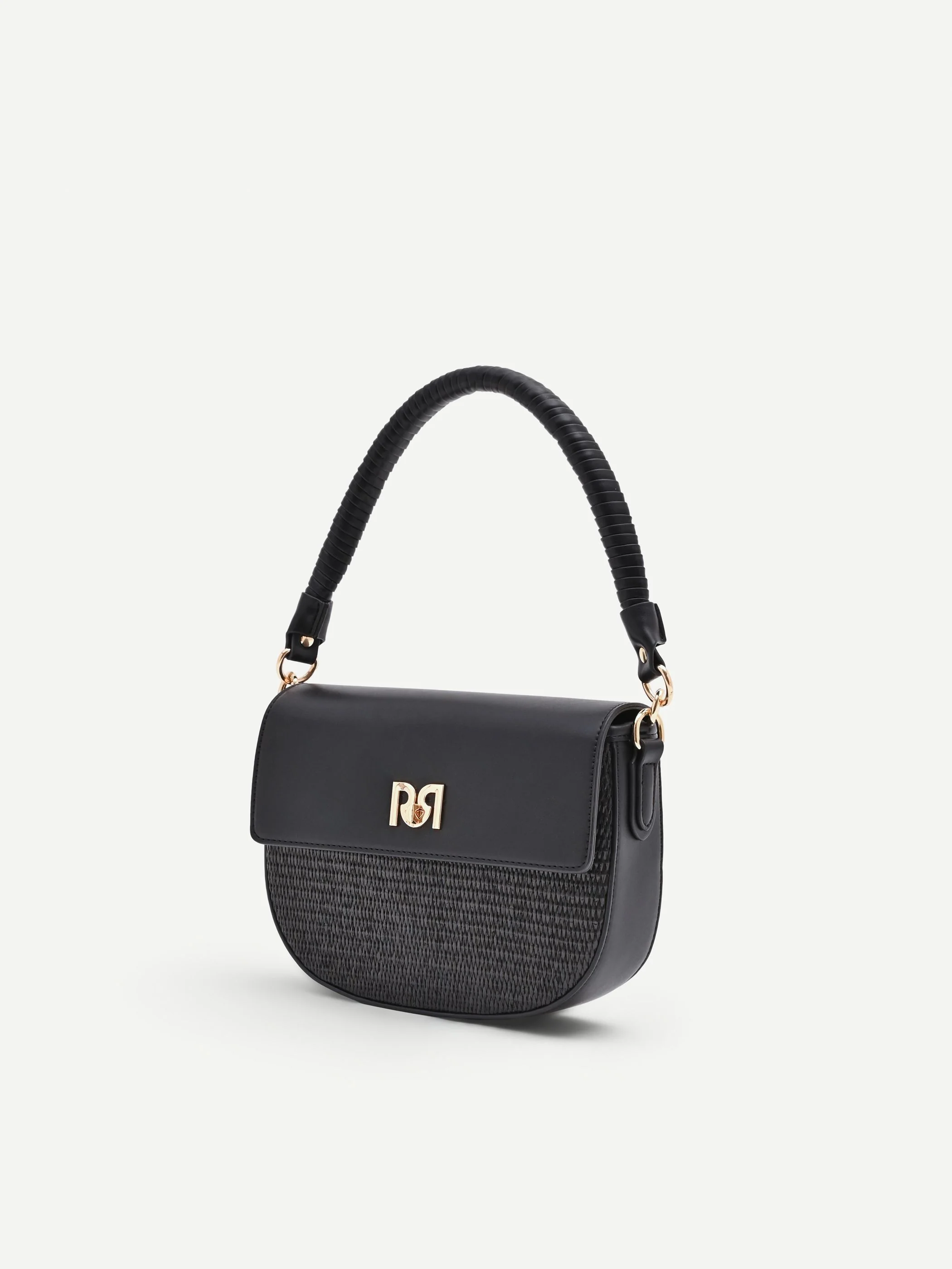 Borsa sella nera con finiture effetto pelle