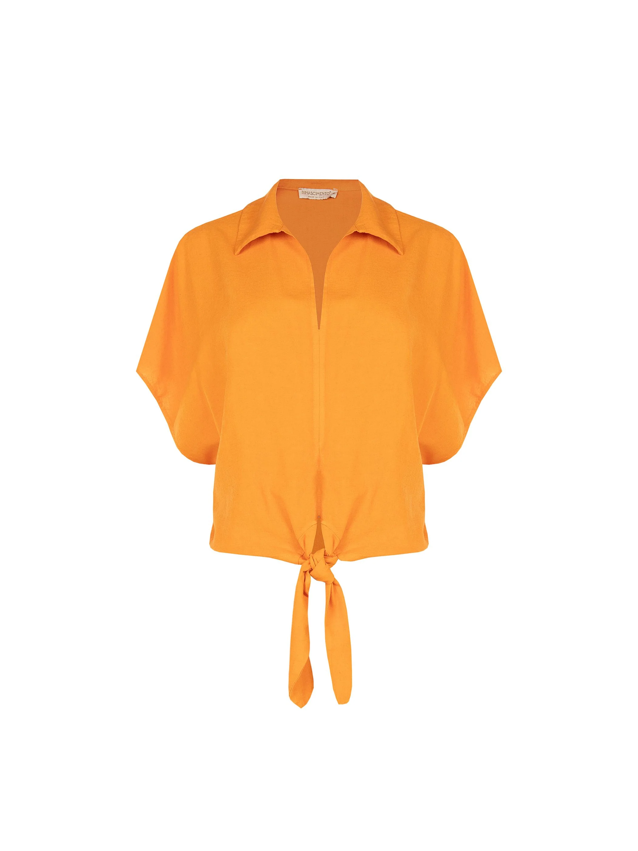 Camicia arancione in lino con nodo - Image 6