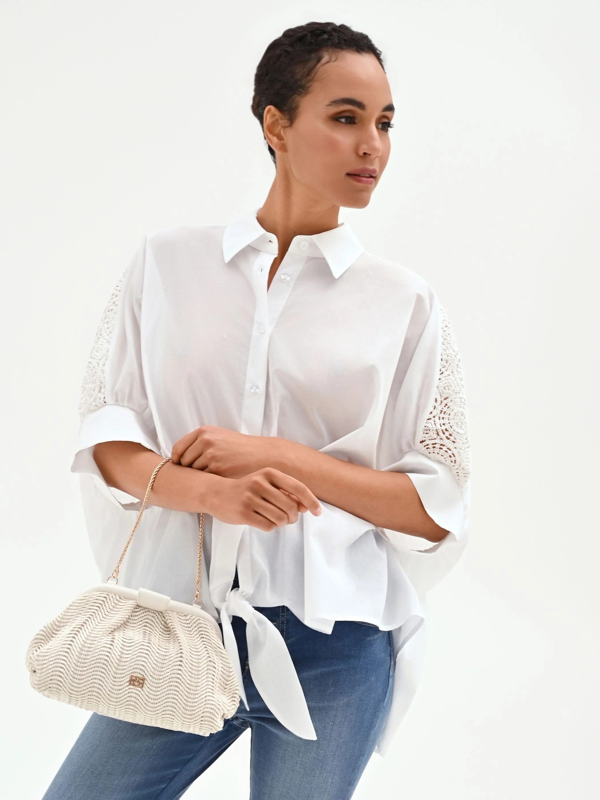 Camicia bianca e inserti in pizzo in cotone - Image 7