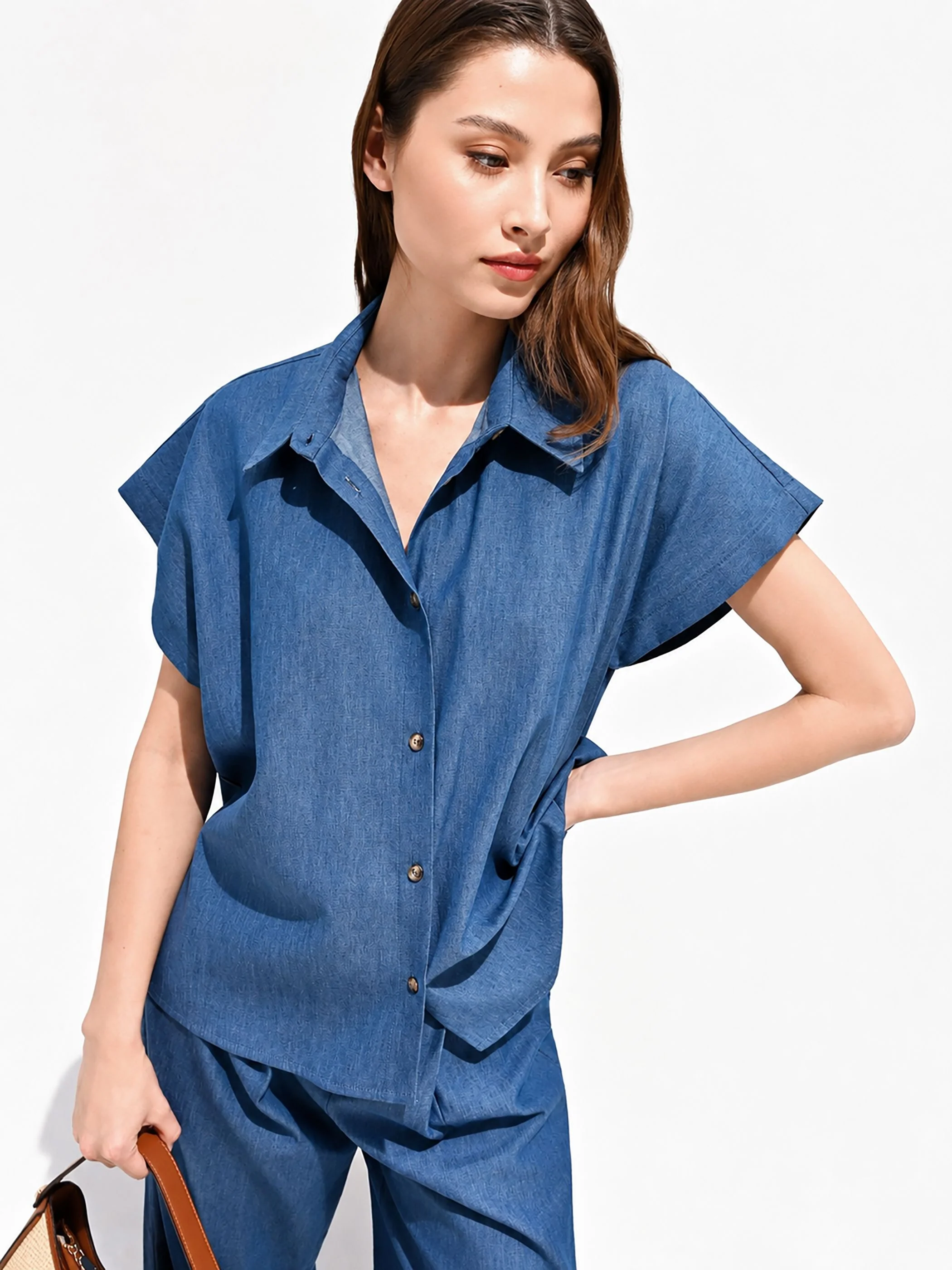 Camicia blu indaco in chambray - Image 7