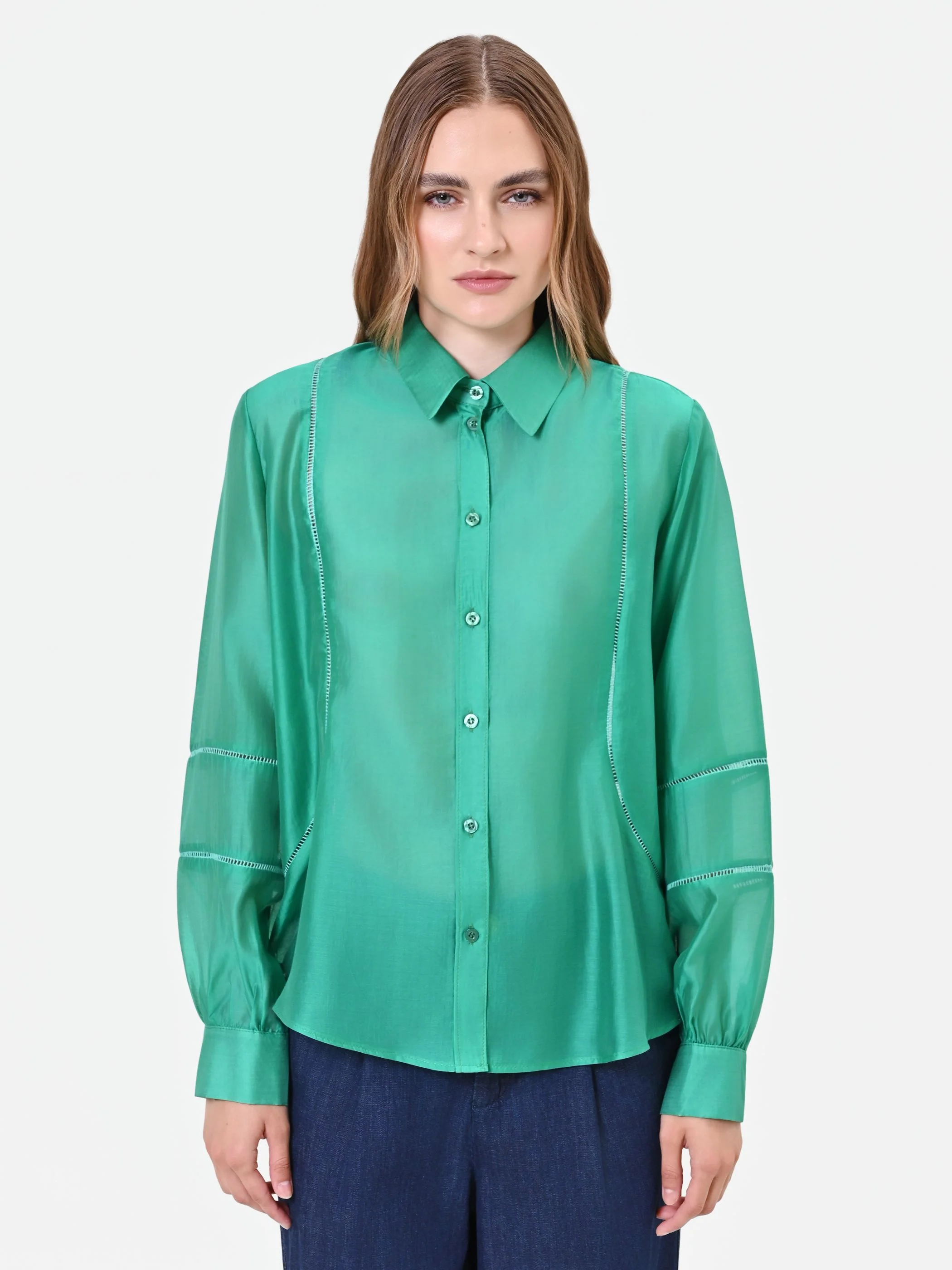 Camicia in Mussola Verde con Inserti - Image 2