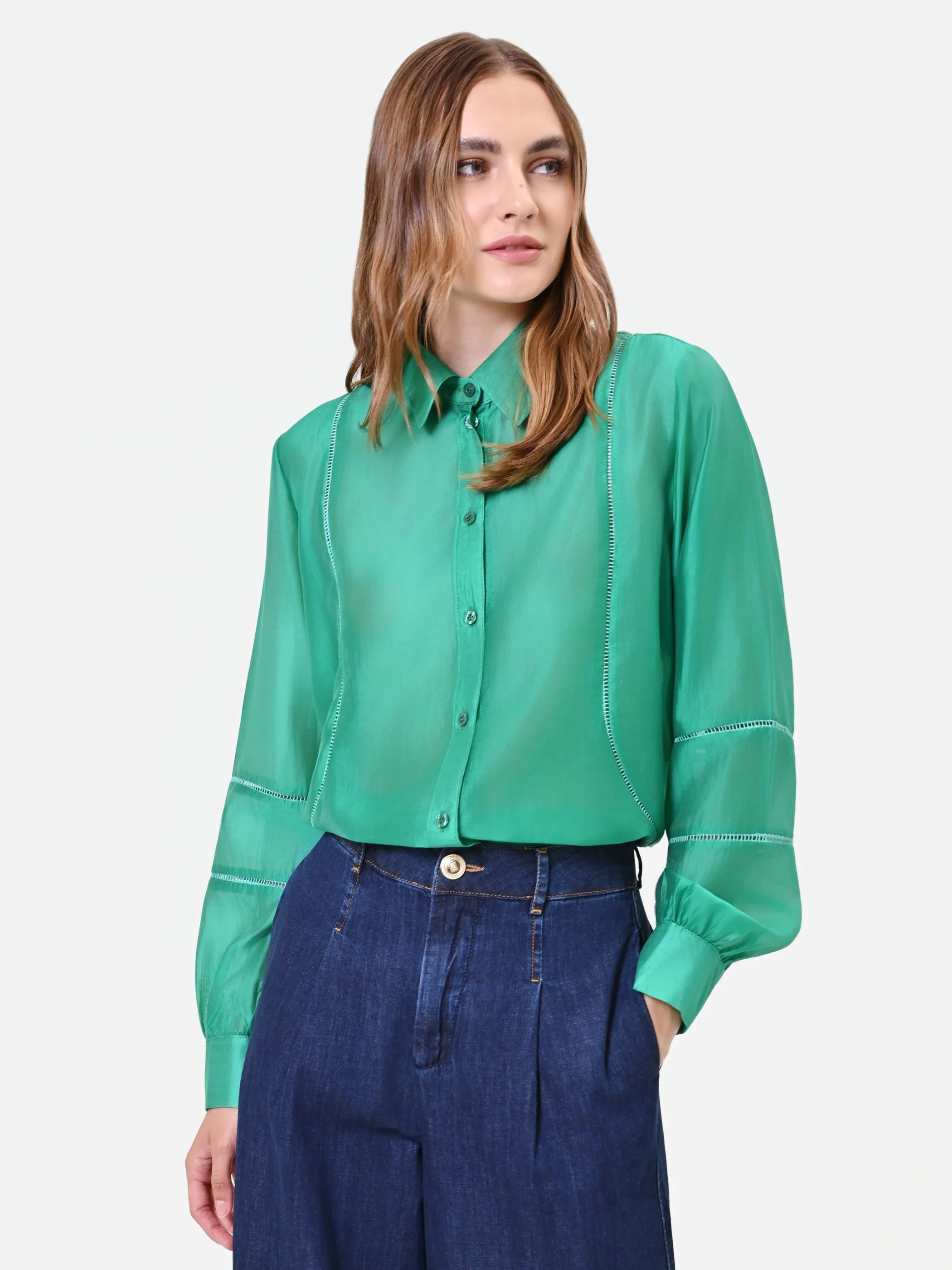 Camicia in Mussola Verde con Inserti - Image 3