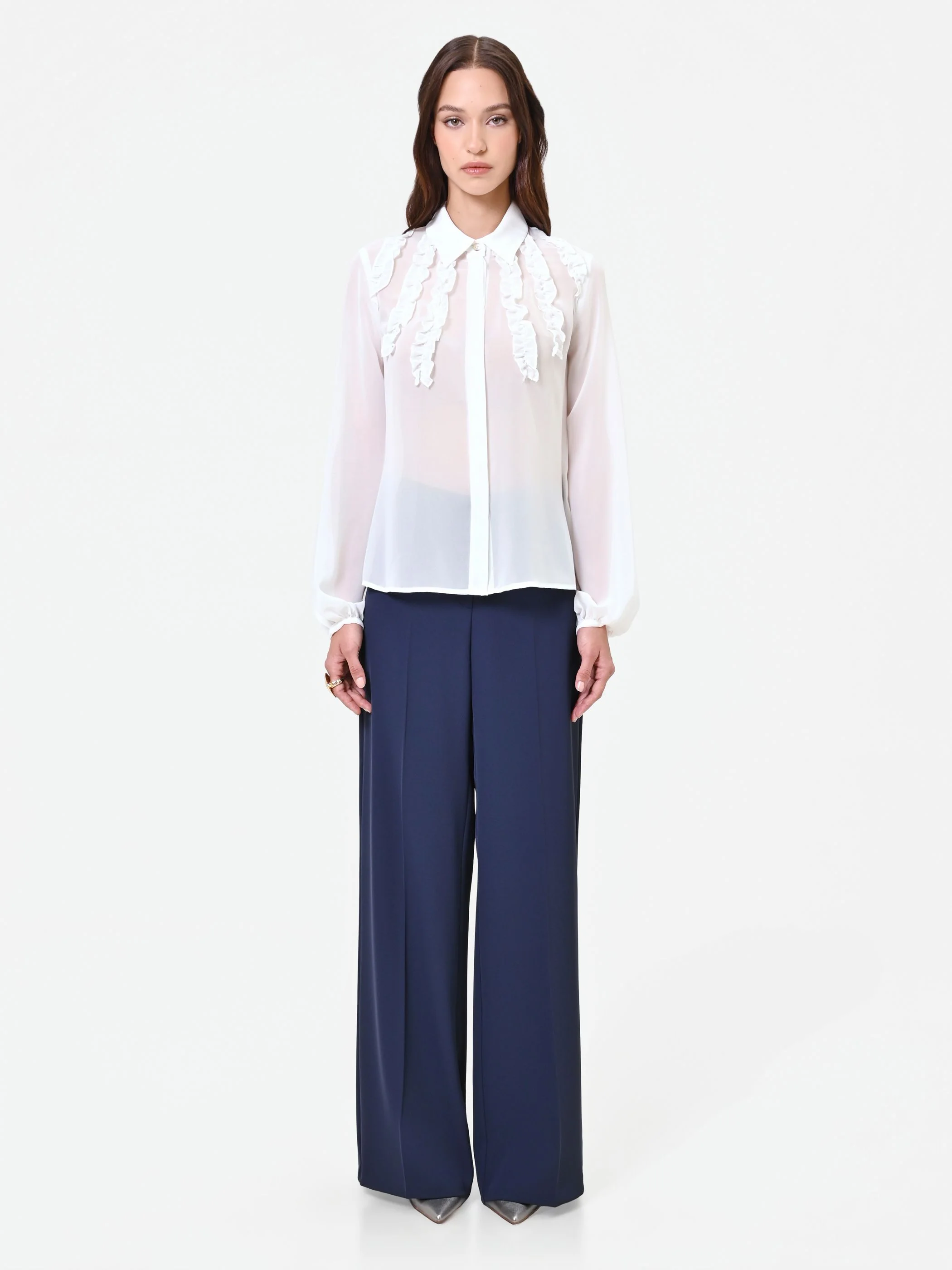 Camicia panna con ruches verticali