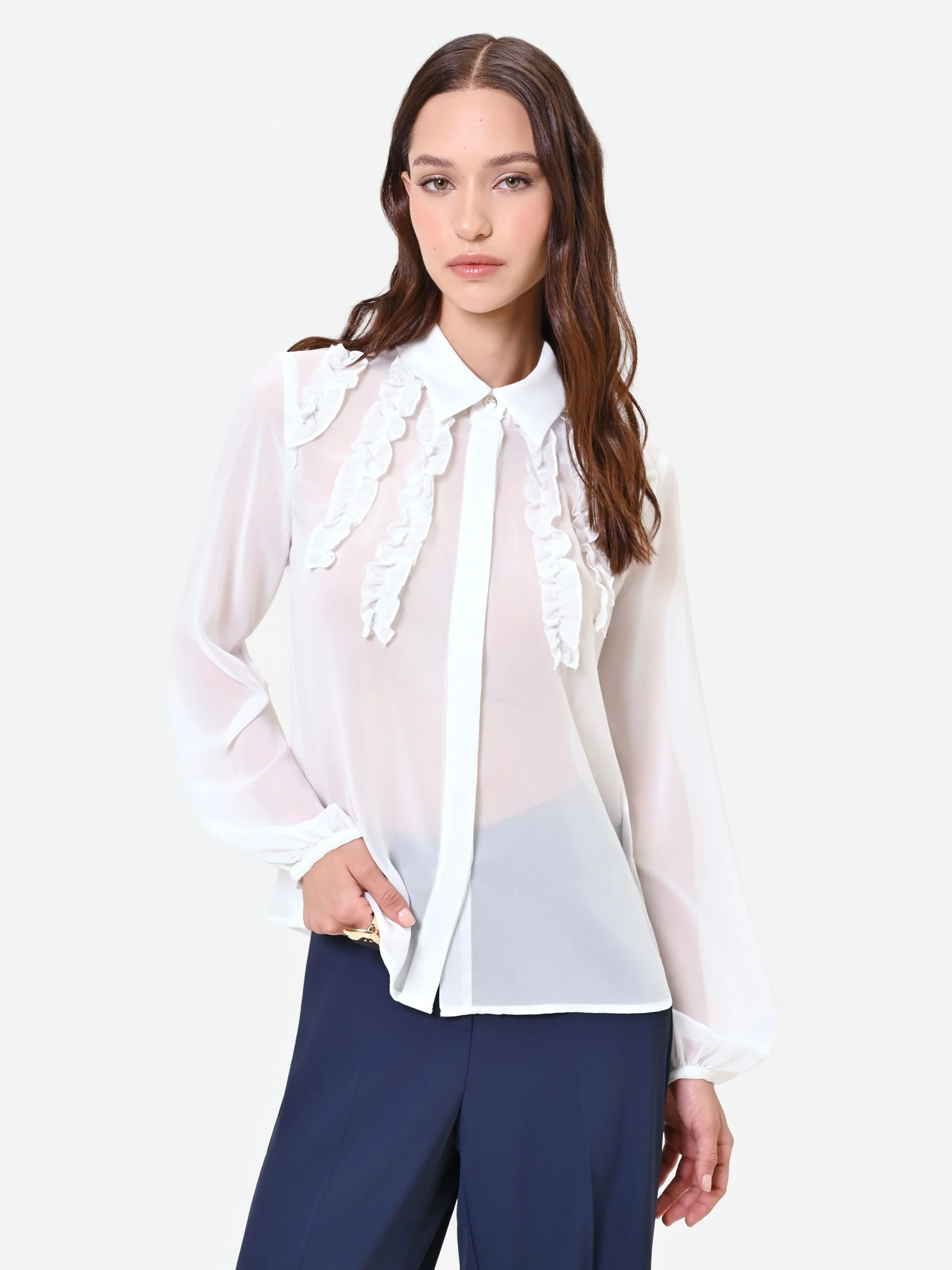 Camicia panna con ruches verticali - Image 5