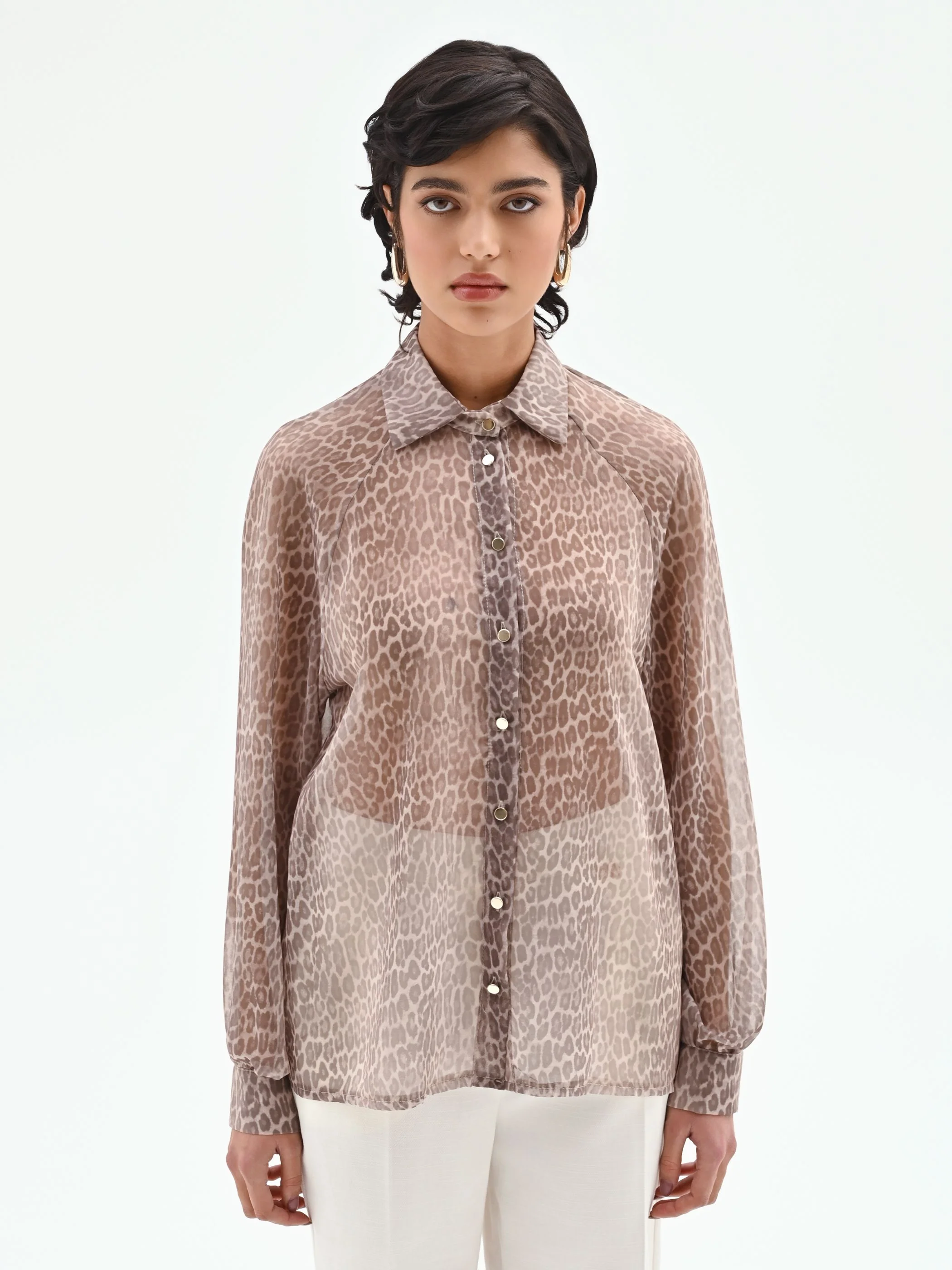 Camicia stampa animalier tortora beige - Image 2