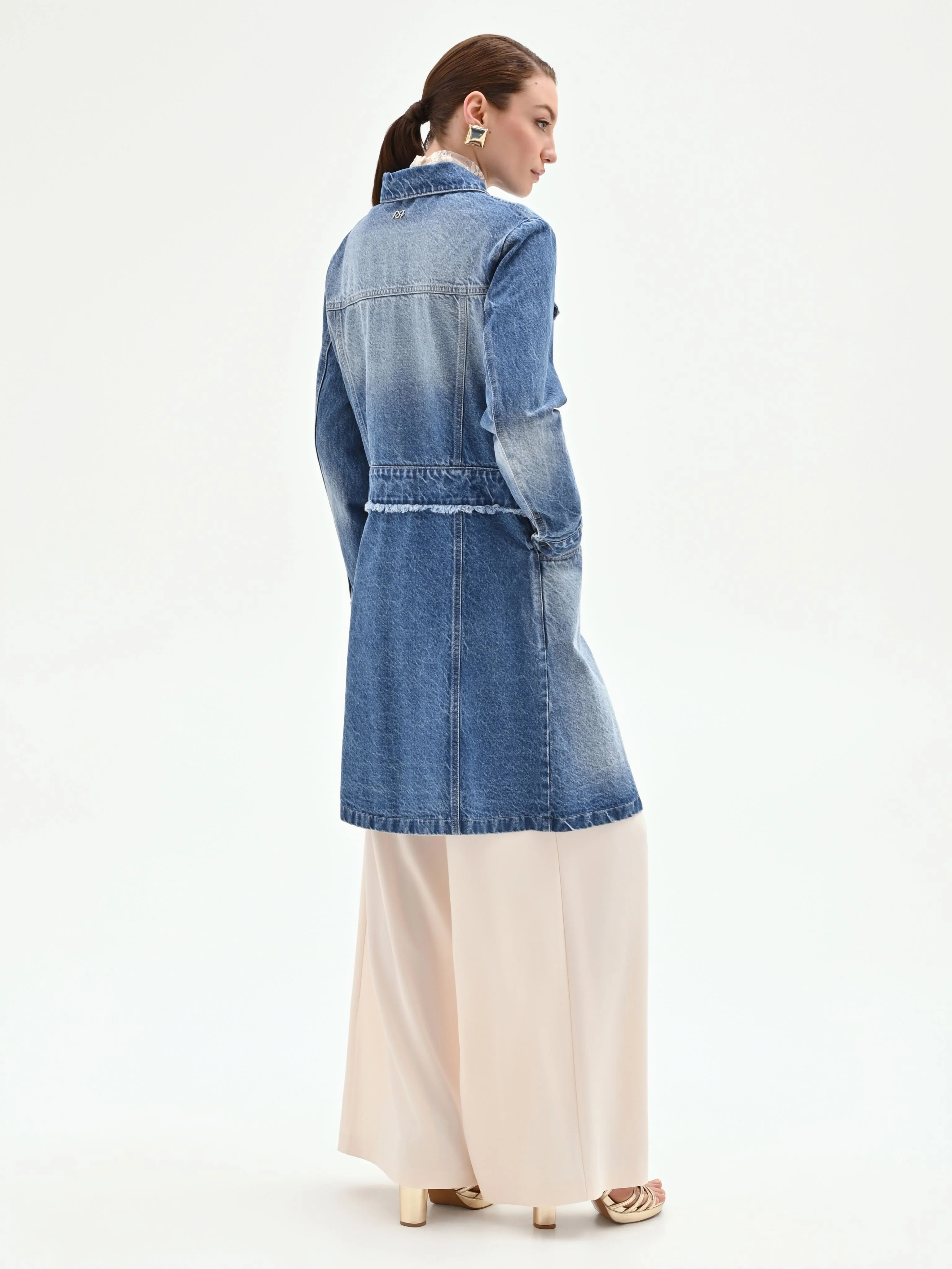 Capospalla lungo in denim azzurro - Image 2