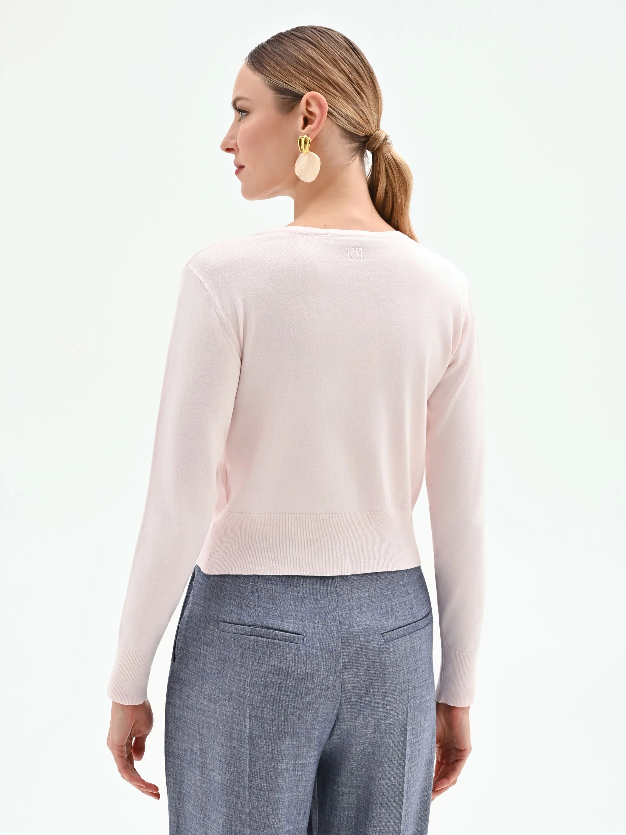 Cardigan cropped rosa pastello - Image 2