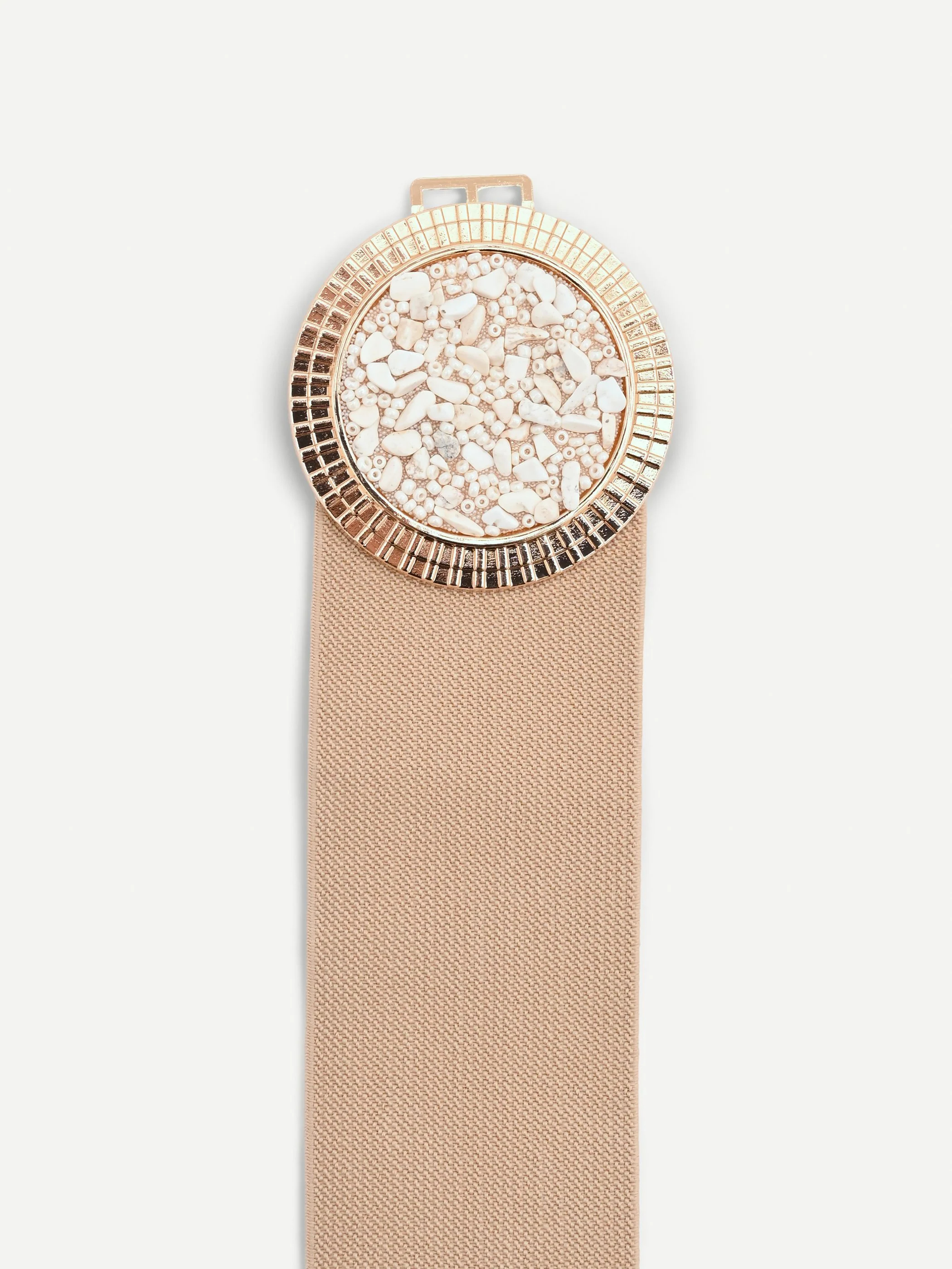 Cintura gioiello beige con fibbia circolare