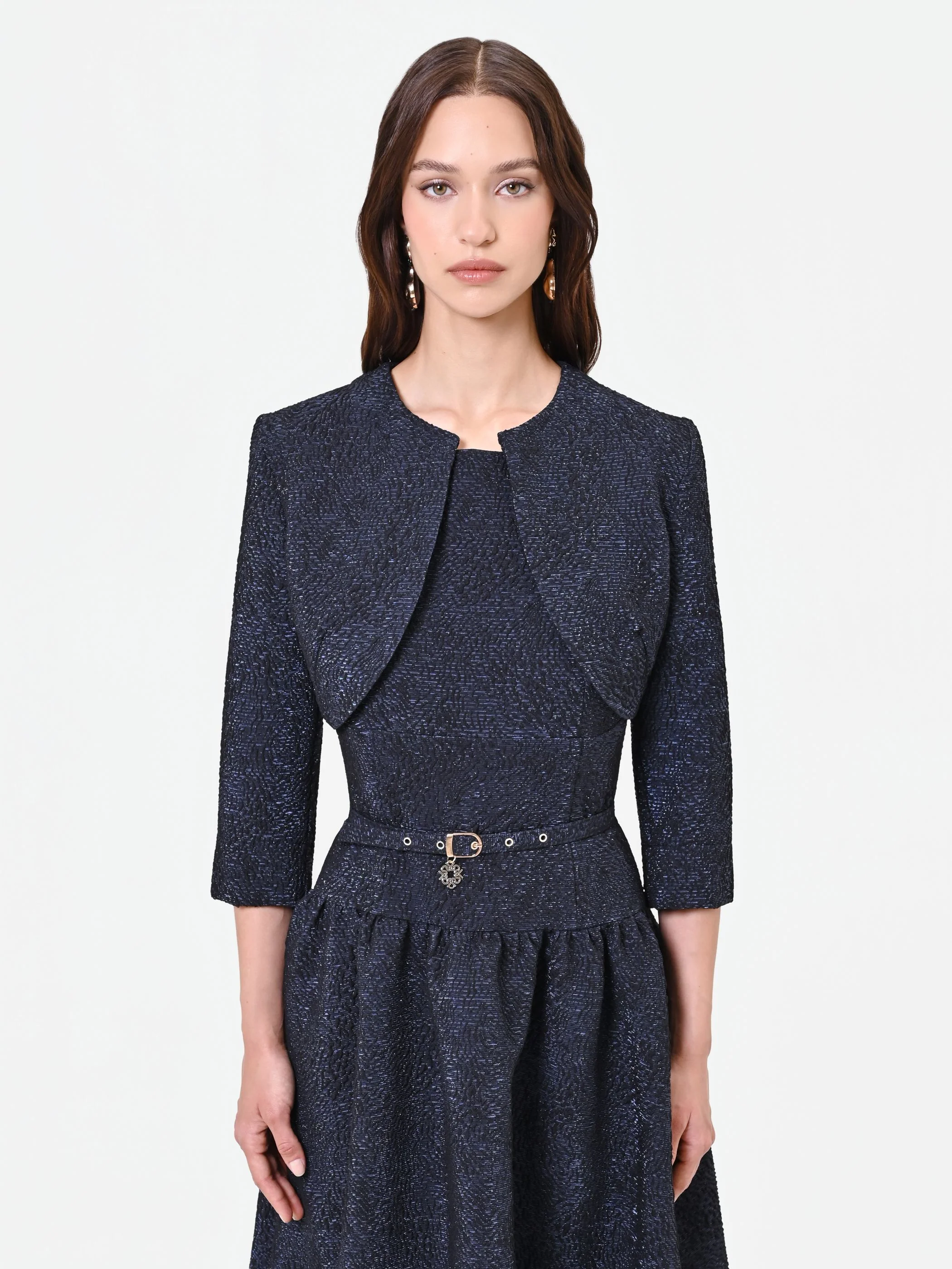 Coprispalla blu navy in tessuto jacquard - Image 4
