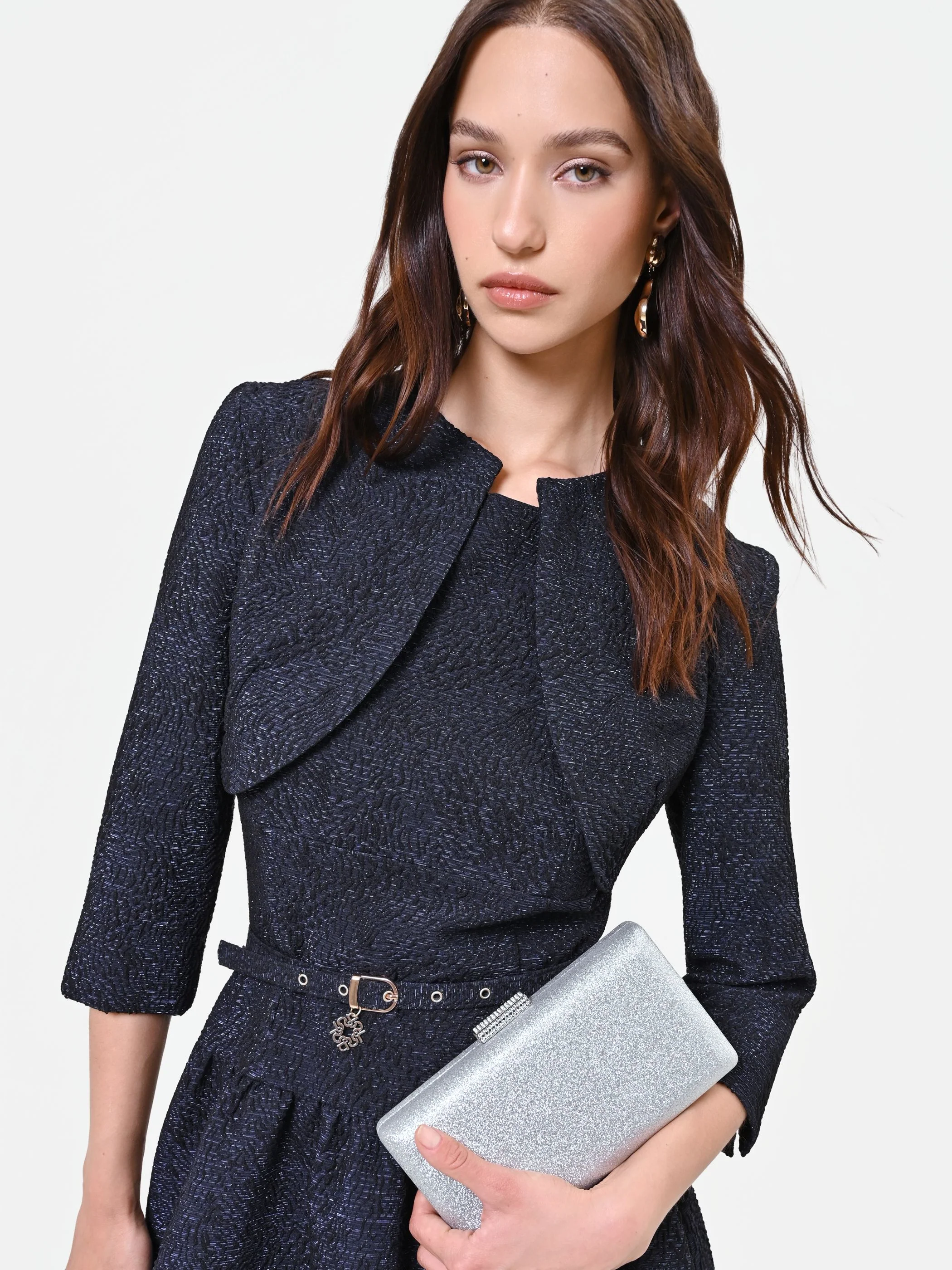 Coprispalla blu navy in tessuto jacquard - Image 6
