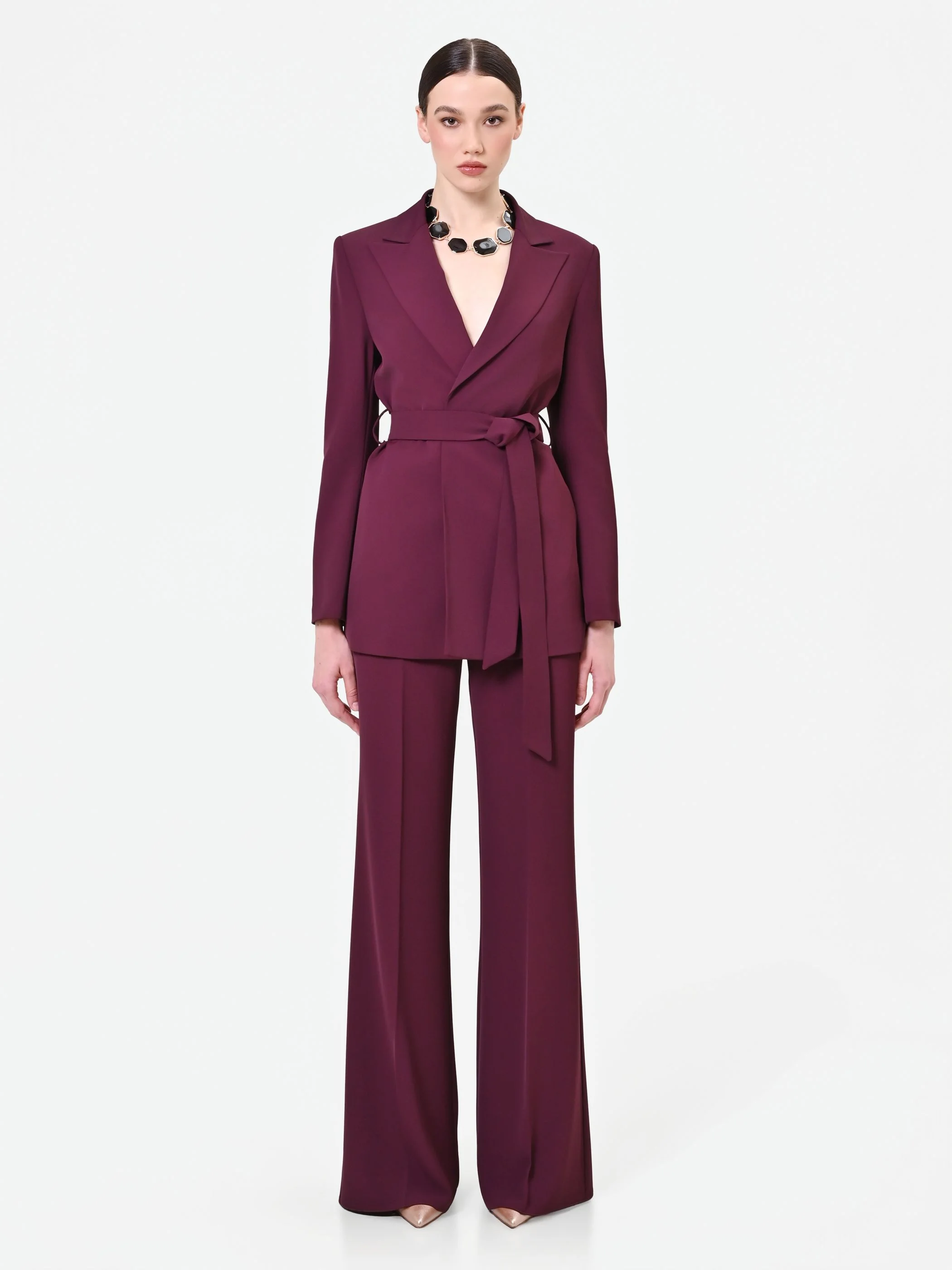 Giacca blazer bordeaux con cintura