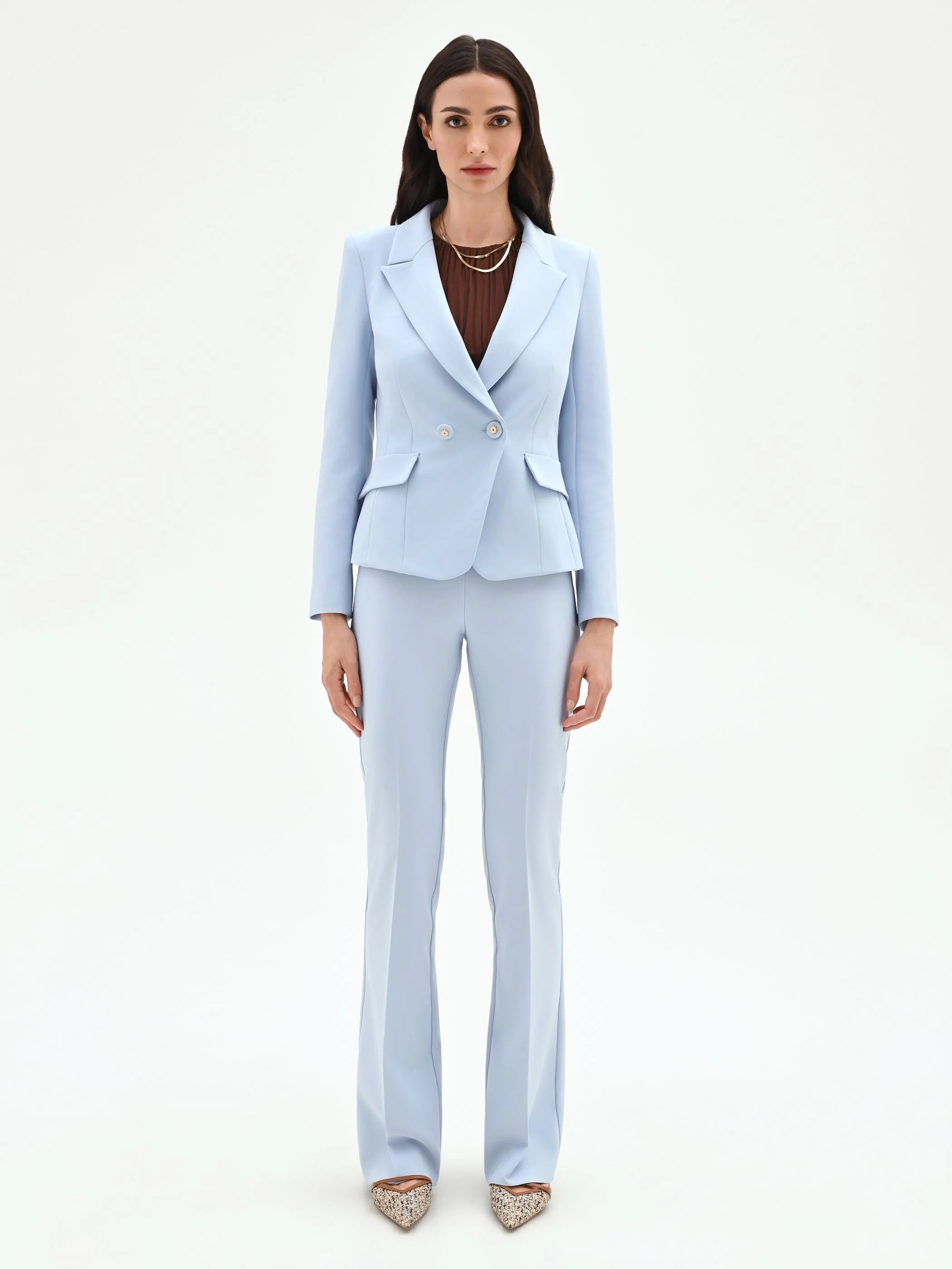 Giacca blazer cielo azzurro con rever a lancia