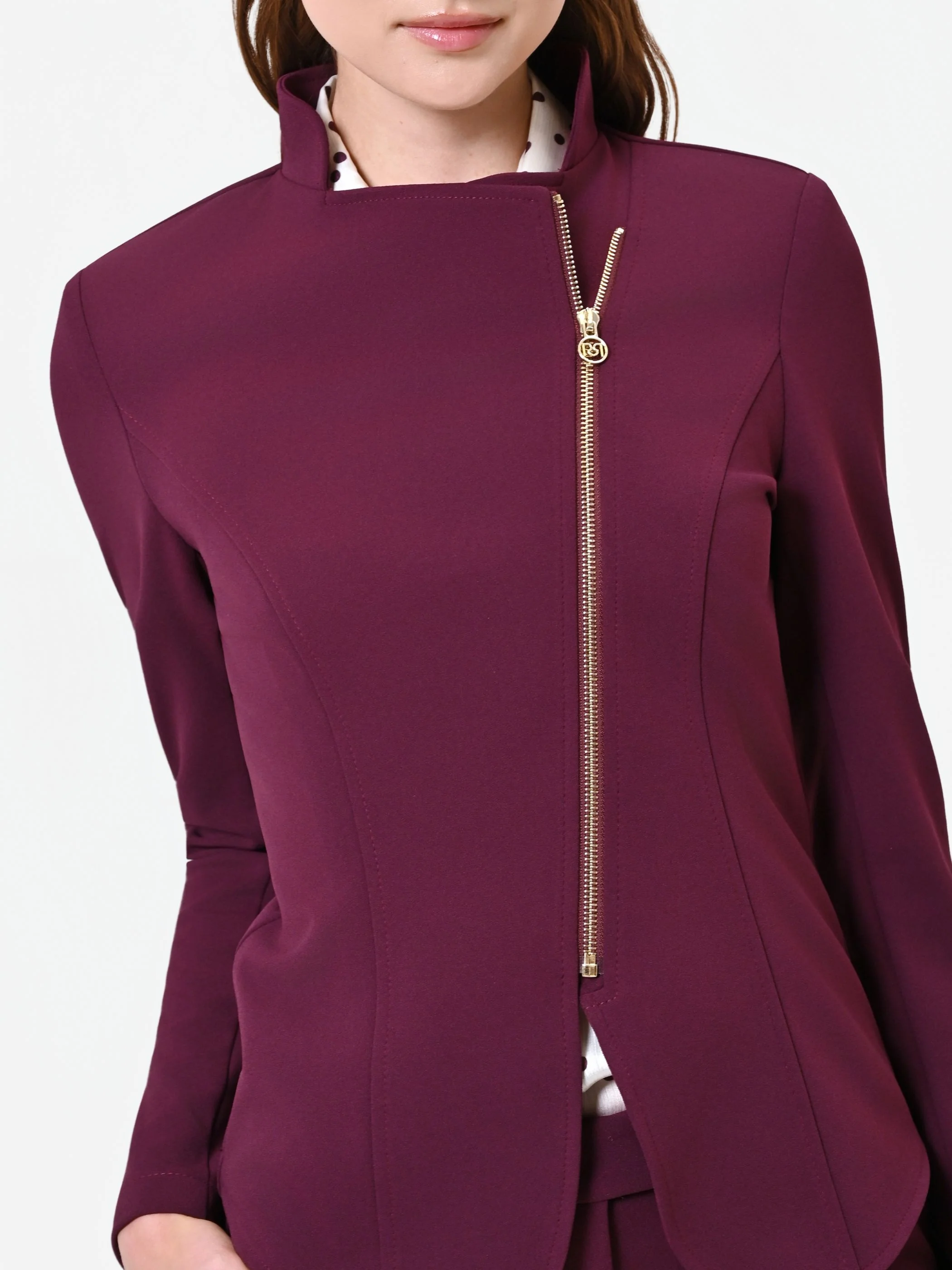 Giacca bordeaux con zip asimmetrica