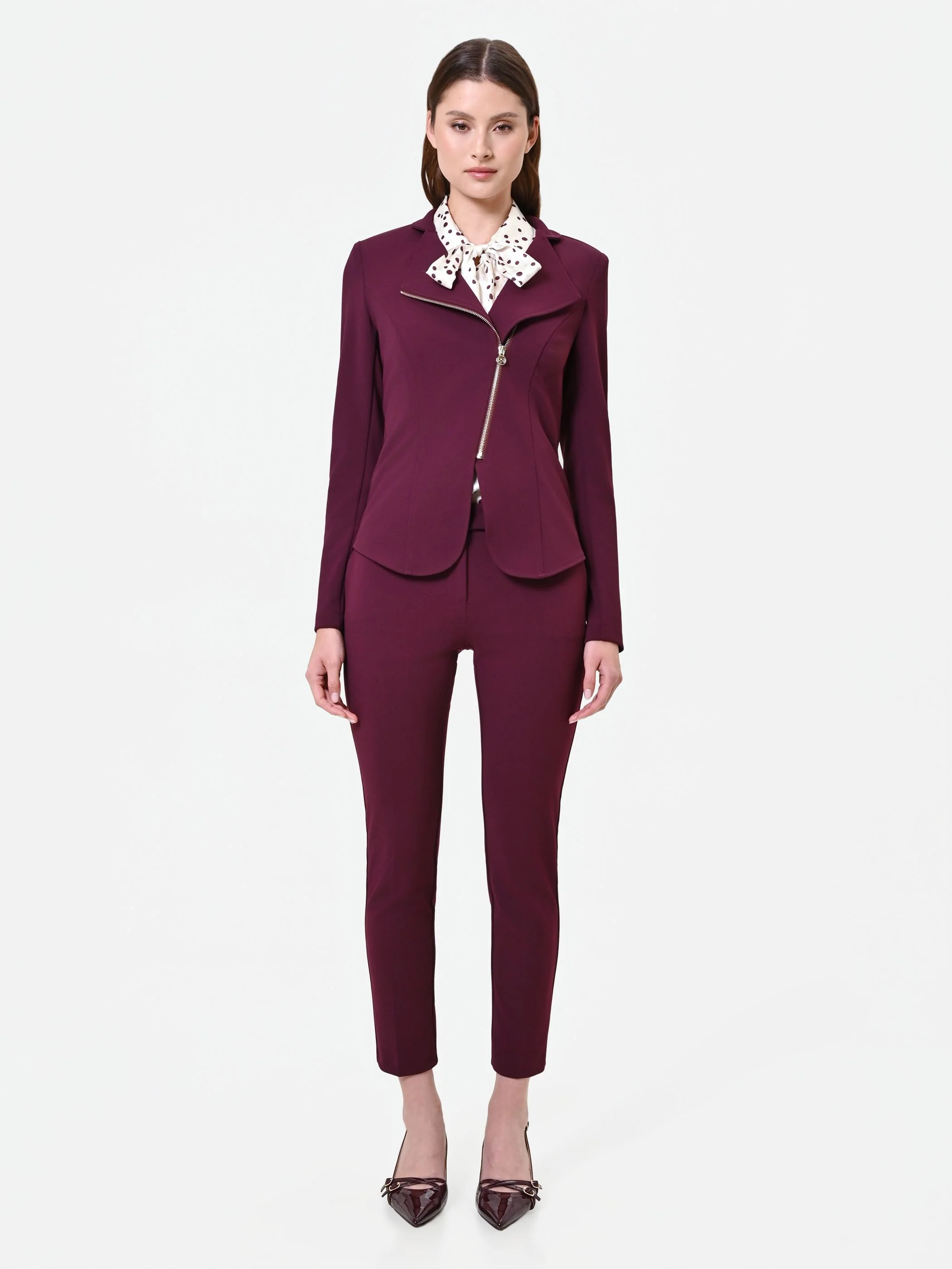 Giacca bordeaux con zip asimmetrica - Image 2