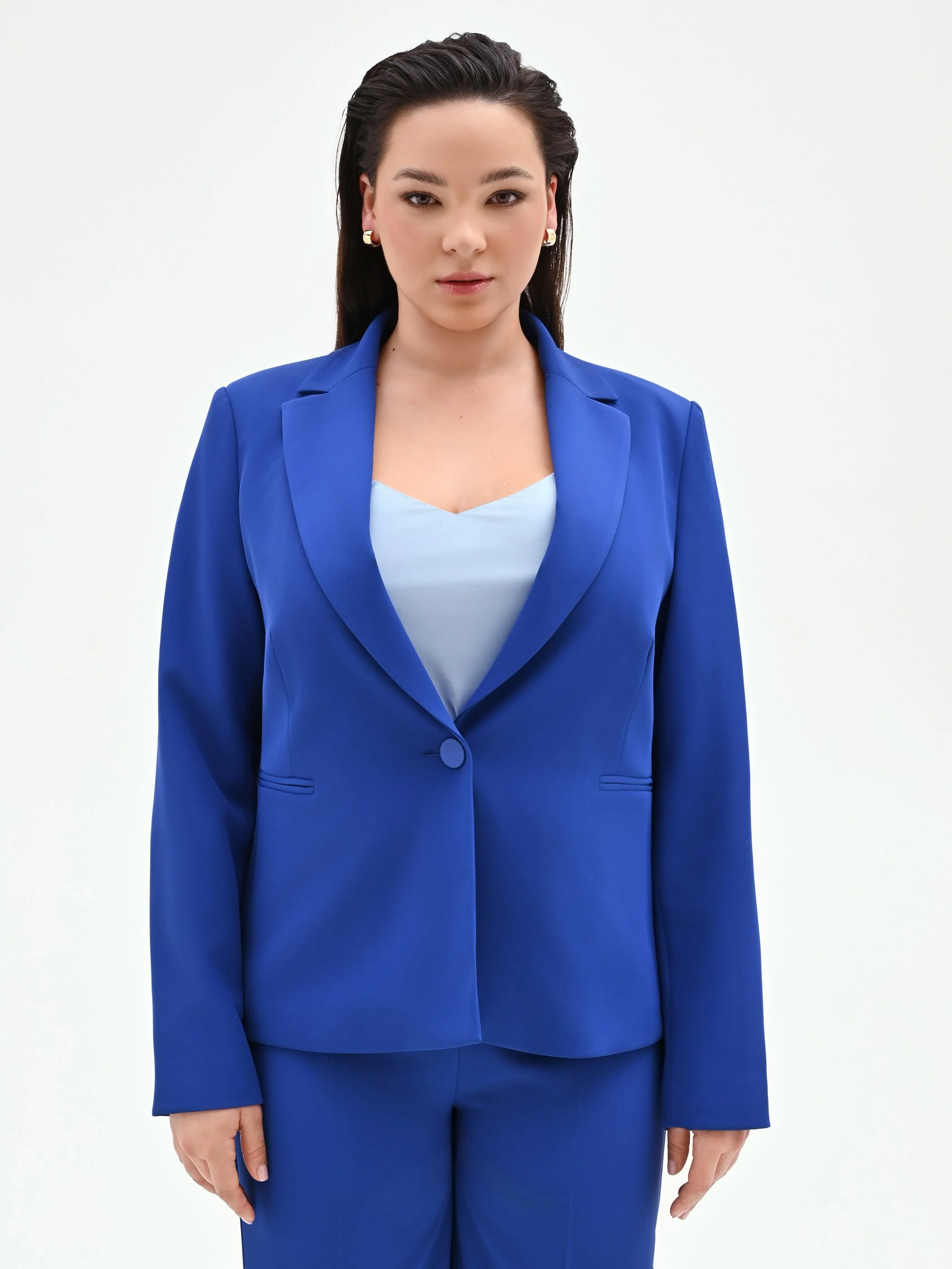 Giacca Curvy blu cina con rever a lancia in cadi - Image 2