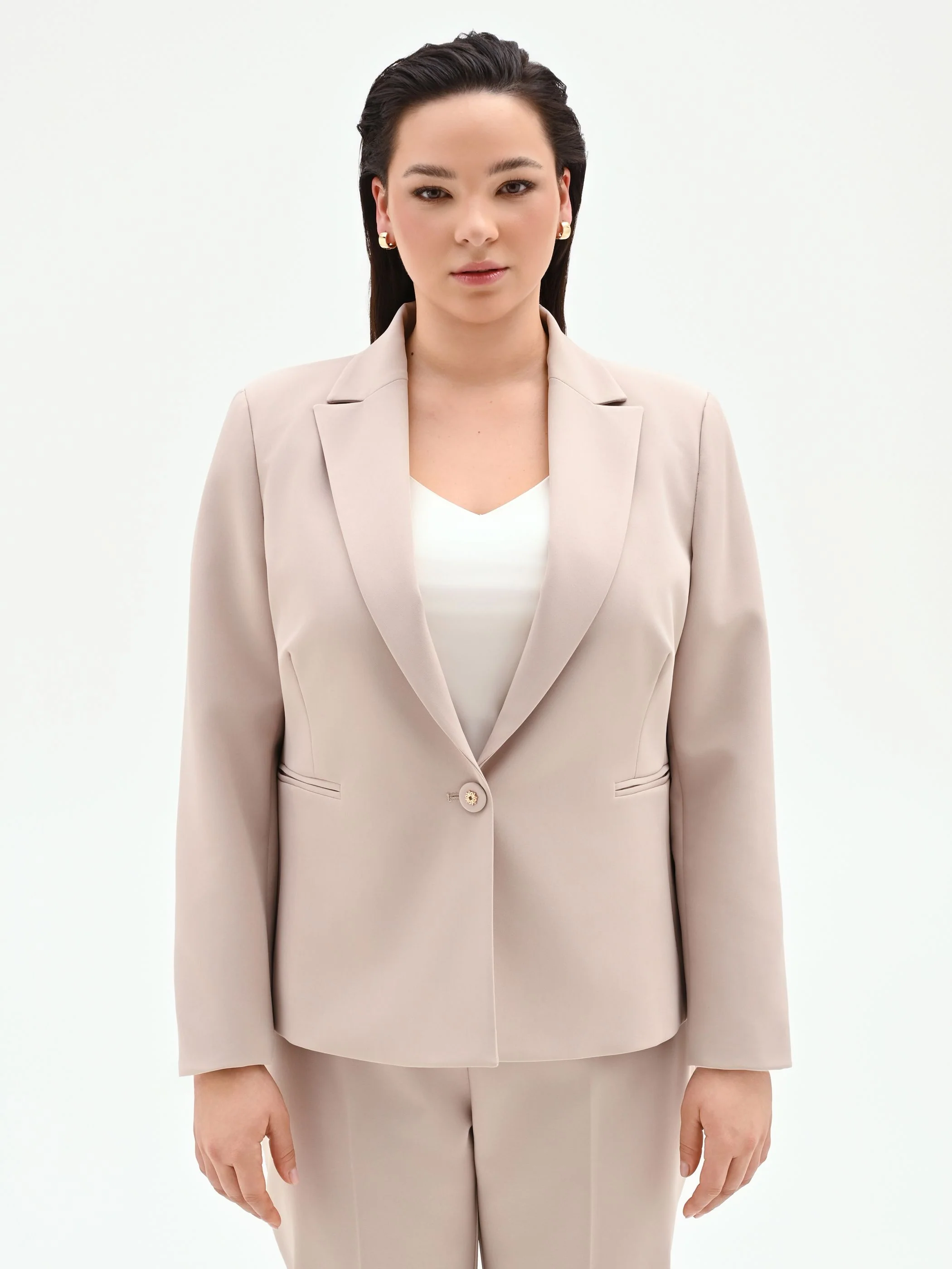 Giacca Curvy monopetto tortora beige in tessuto tecnico - Image 2