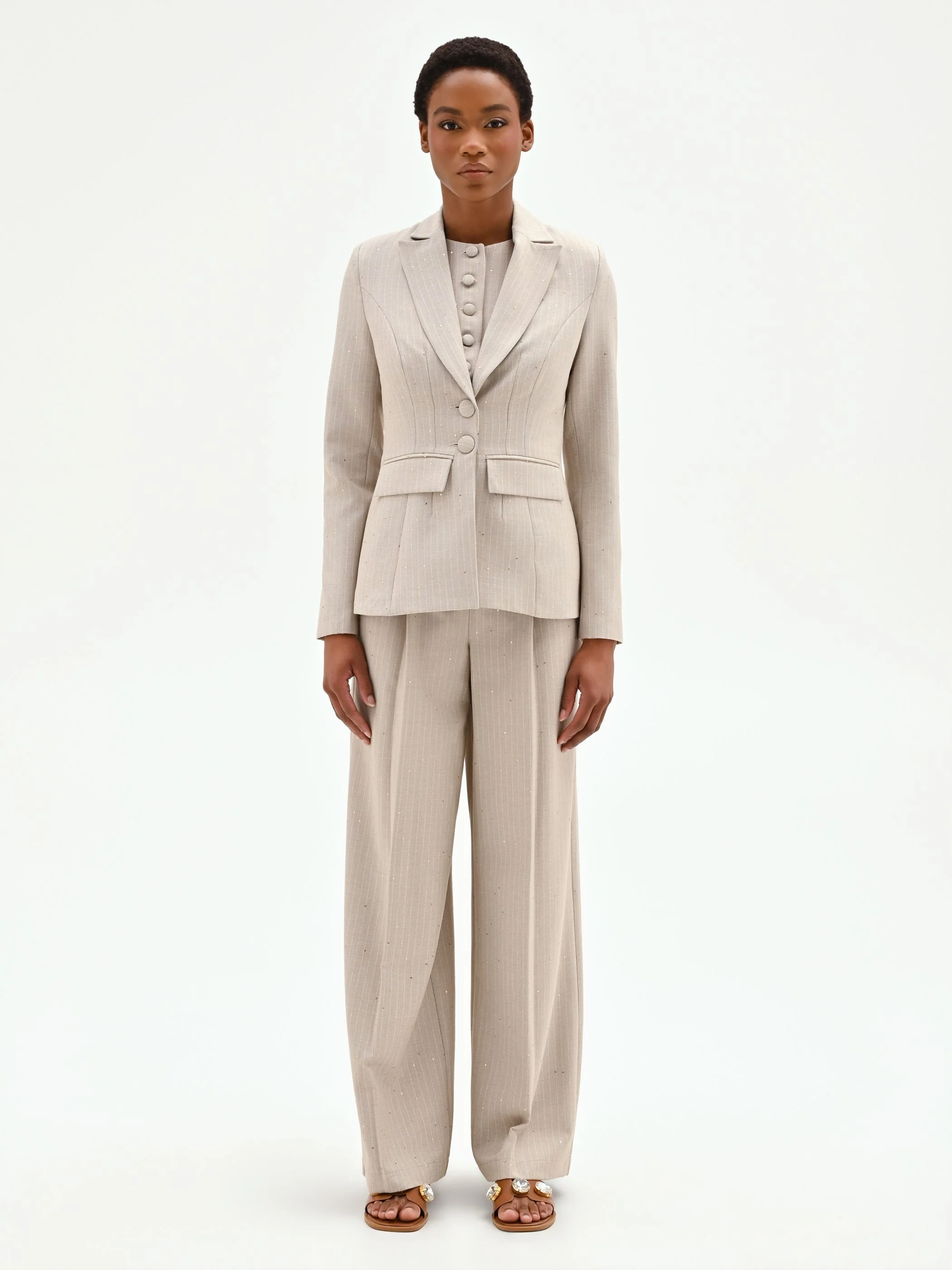 Giacca sfiancata beige gessata