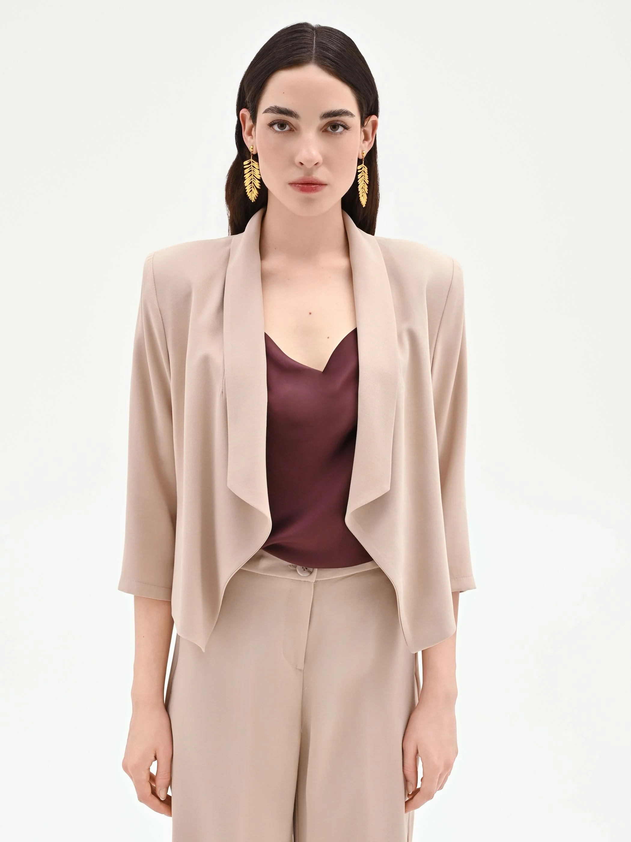 Giacca tortora beige dal design aperto in viscosa