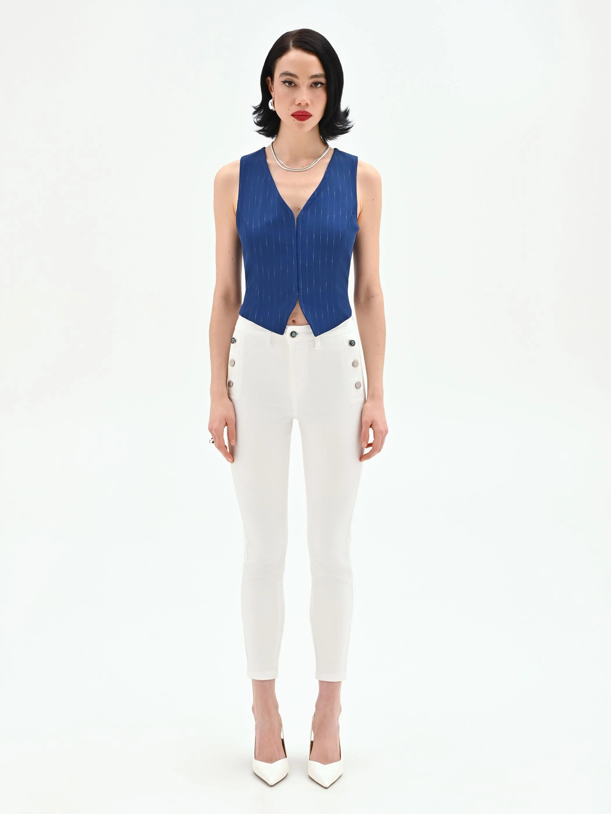 Gilet blu brillante effetto gessato