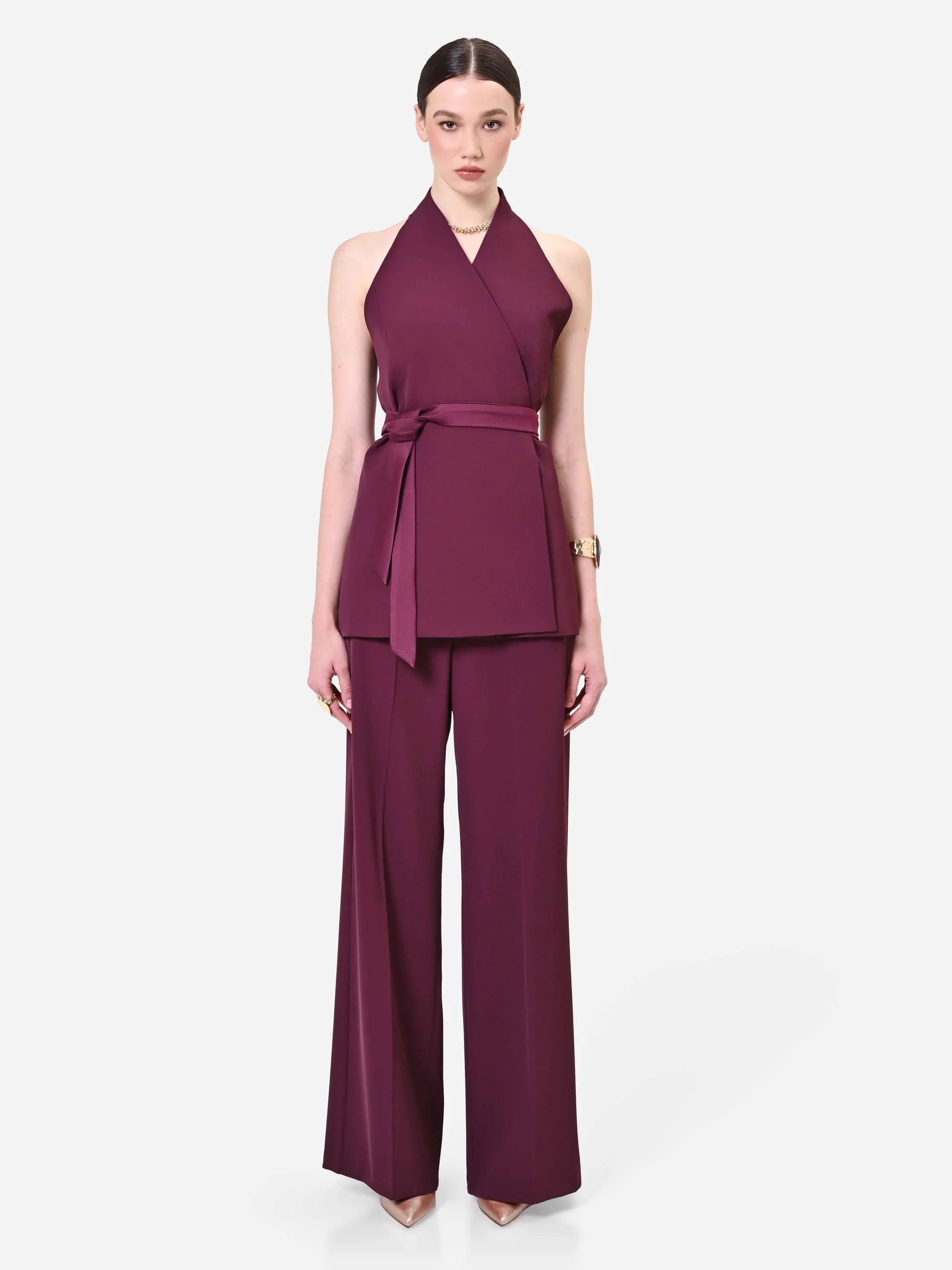 Gilet bordeaux rosso con cintura in vita