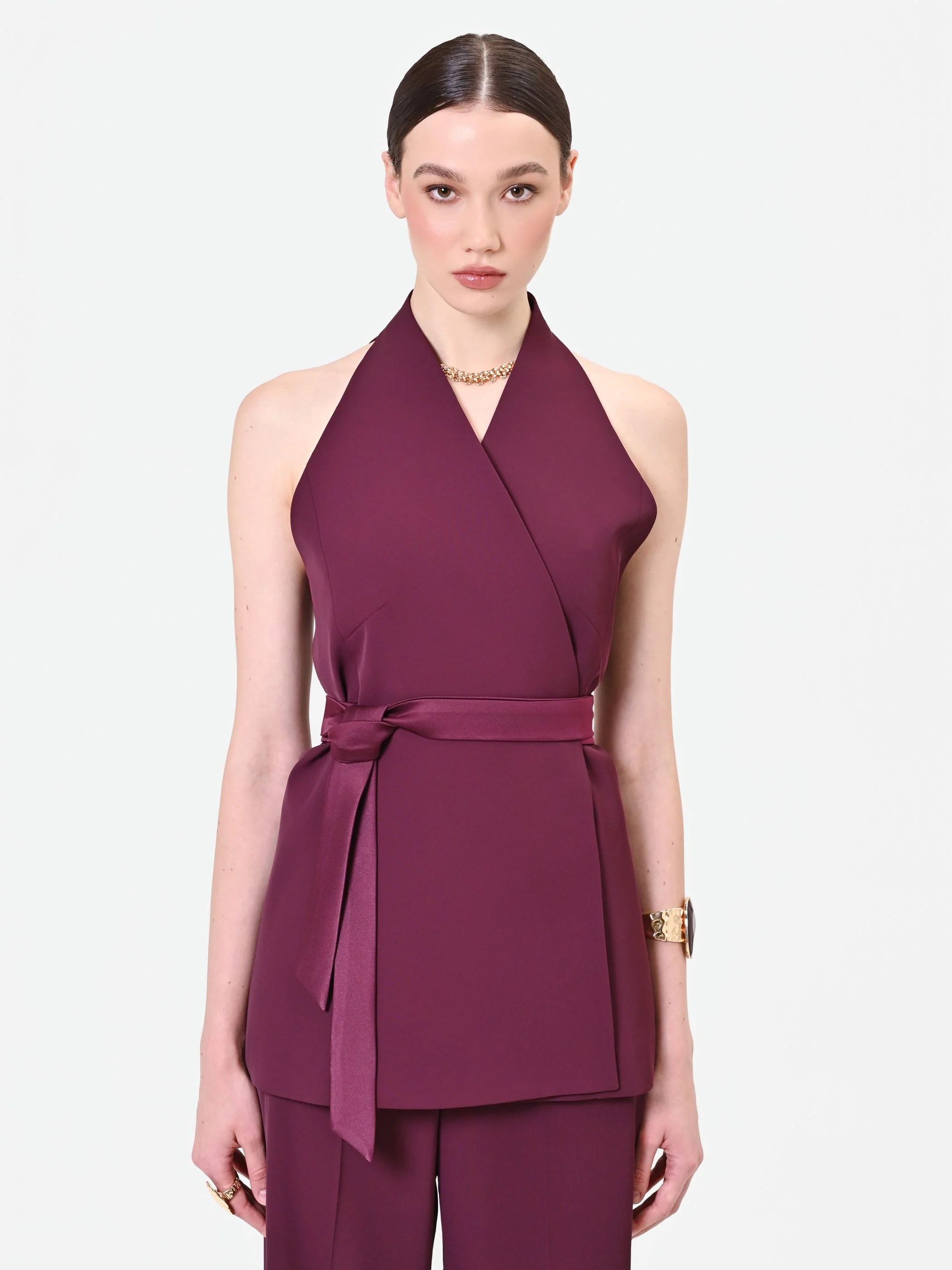 Gilet bordeaux rosso con cintura in vita - Image 2
