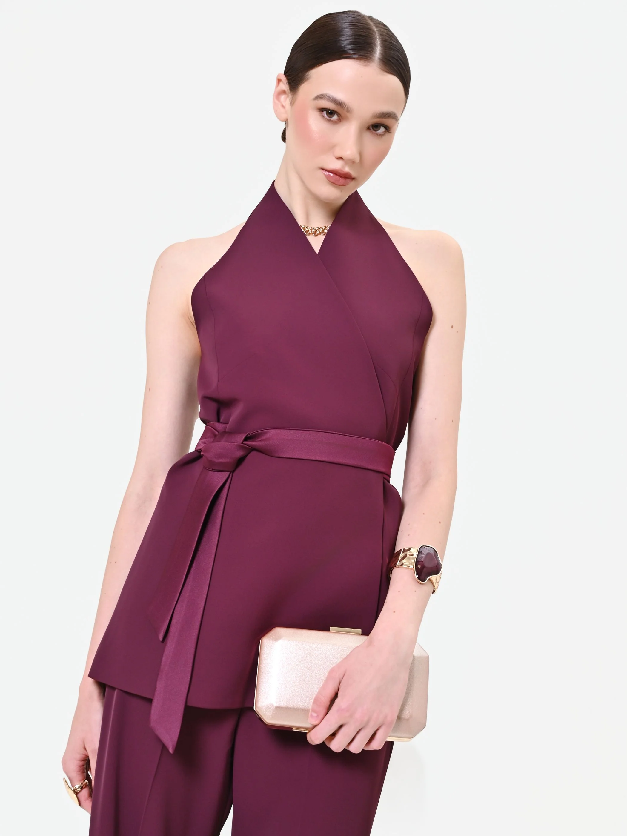Gilet bordeaux rosso con cintura in vita - Image 6