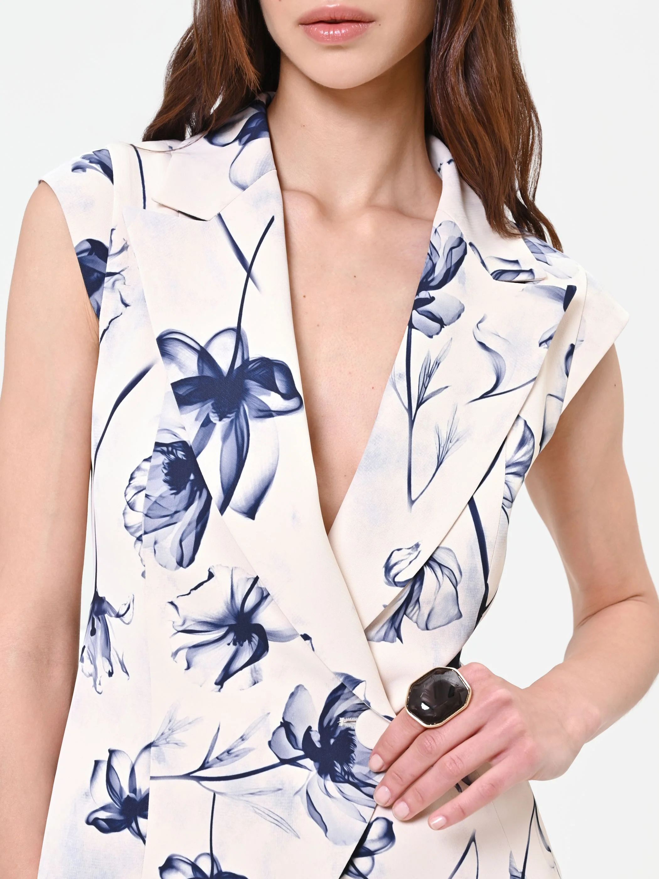 Gilet con stampa floreale blu navy - Image 3