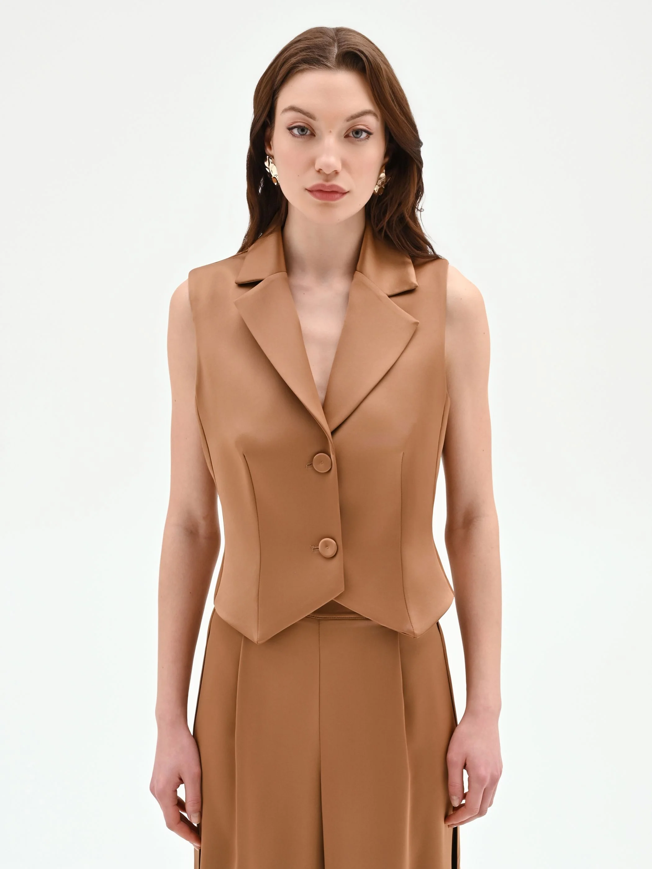 Gilet marrone bronzo con rever a lancia - Image 2