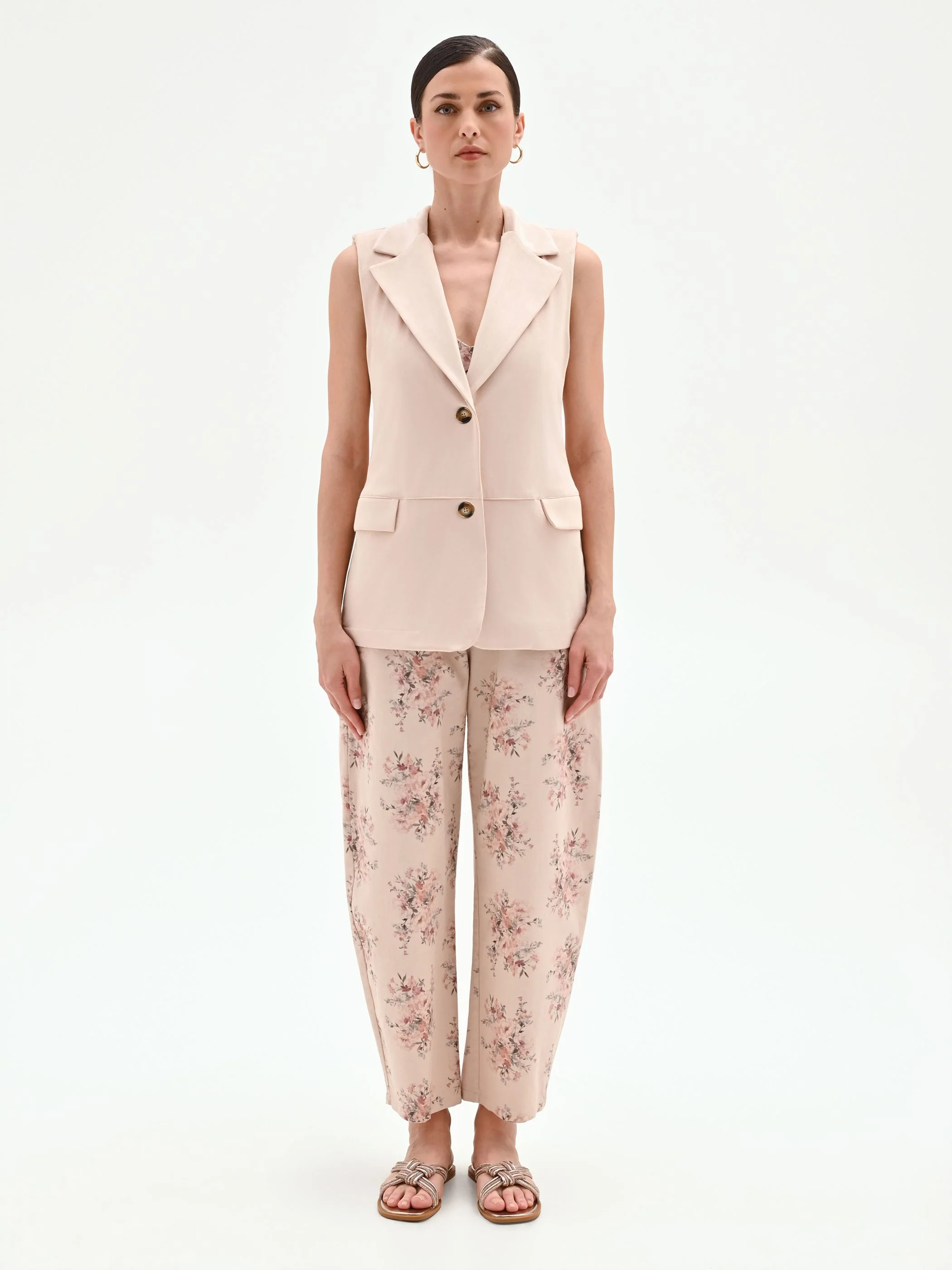 Gilet monopetto rosa cipria effetto scamosciato