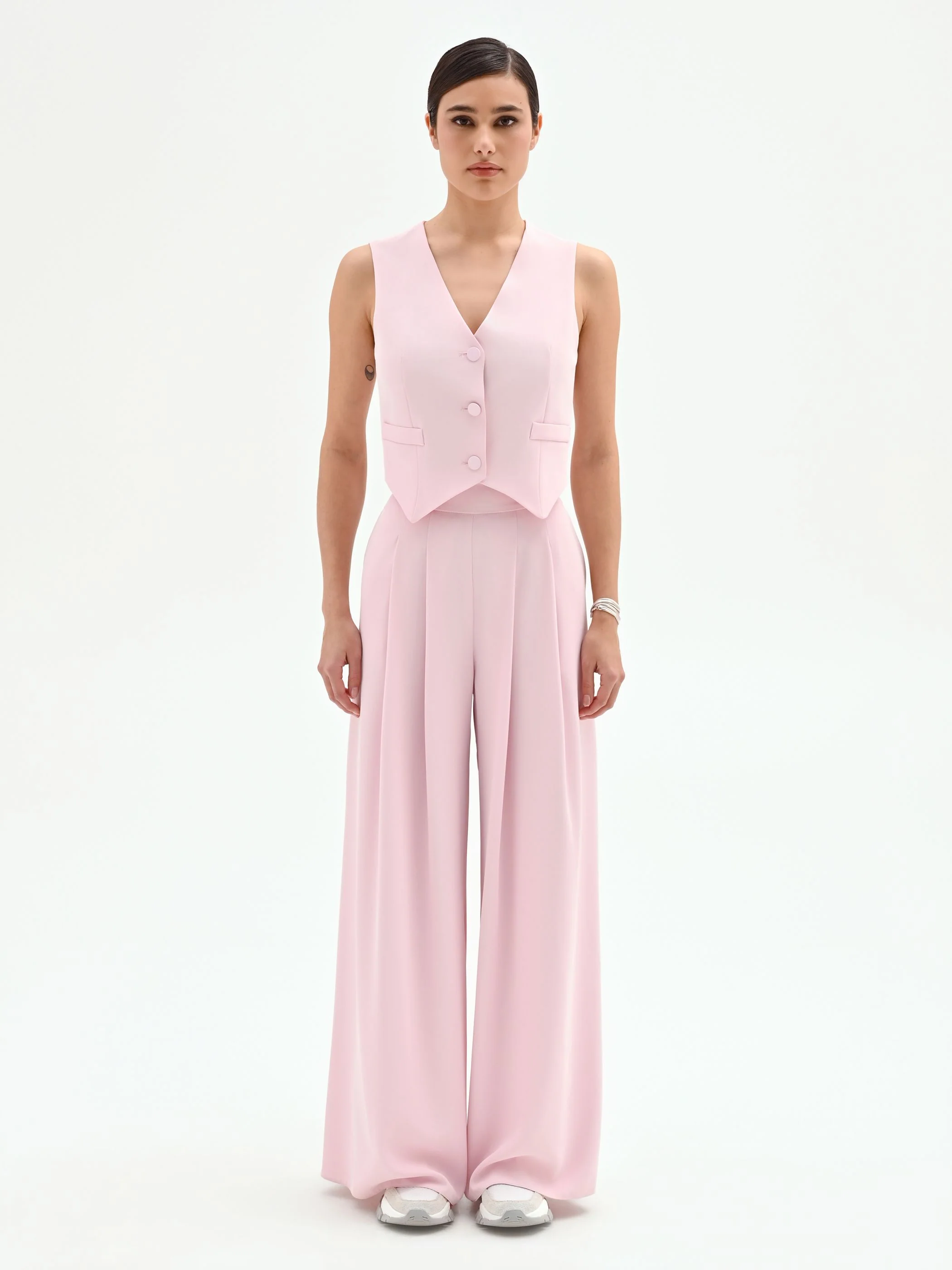Gilet monopetto rosa pastello