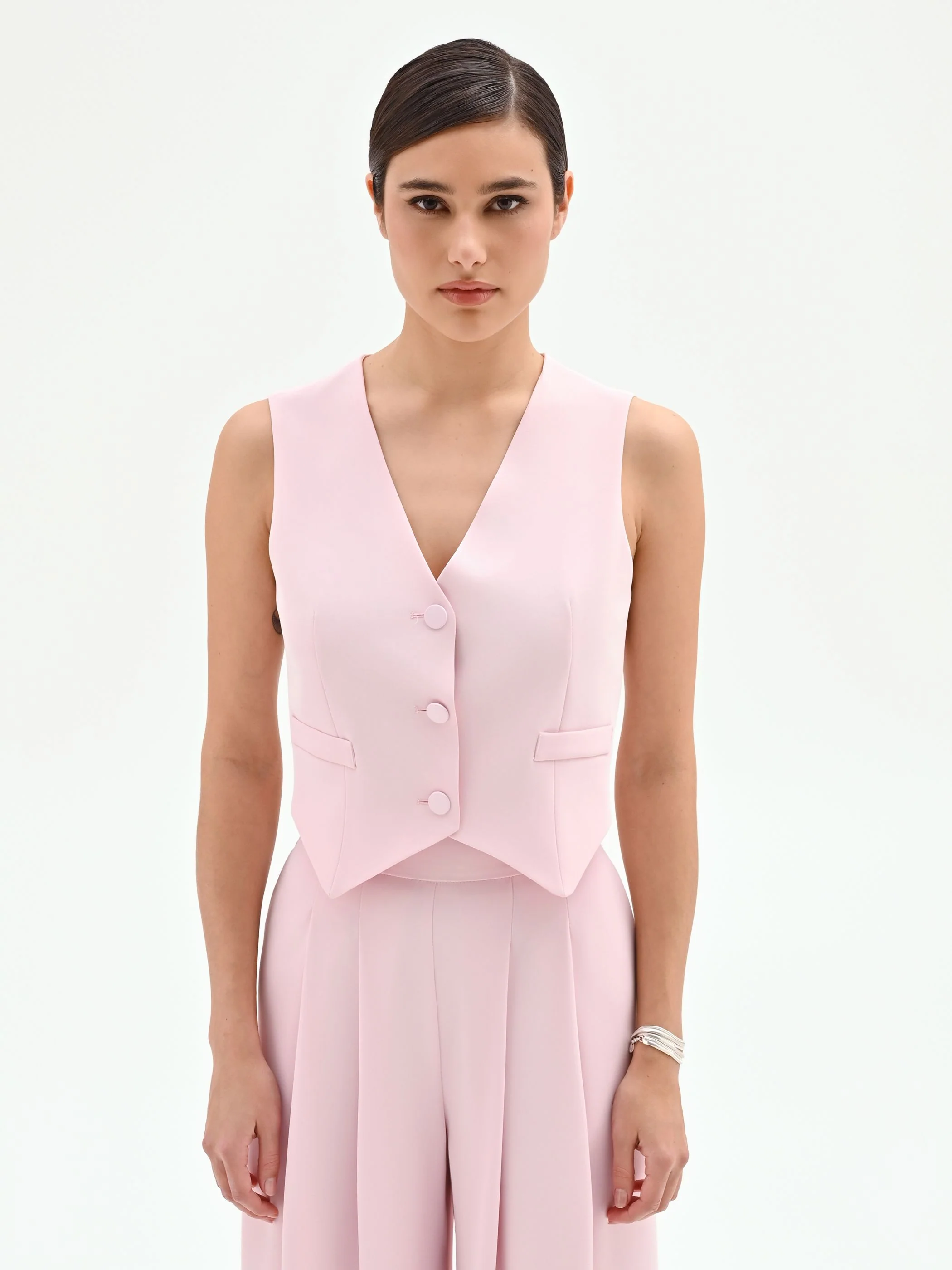 Gilet monopetto rosa pastello - Image 2