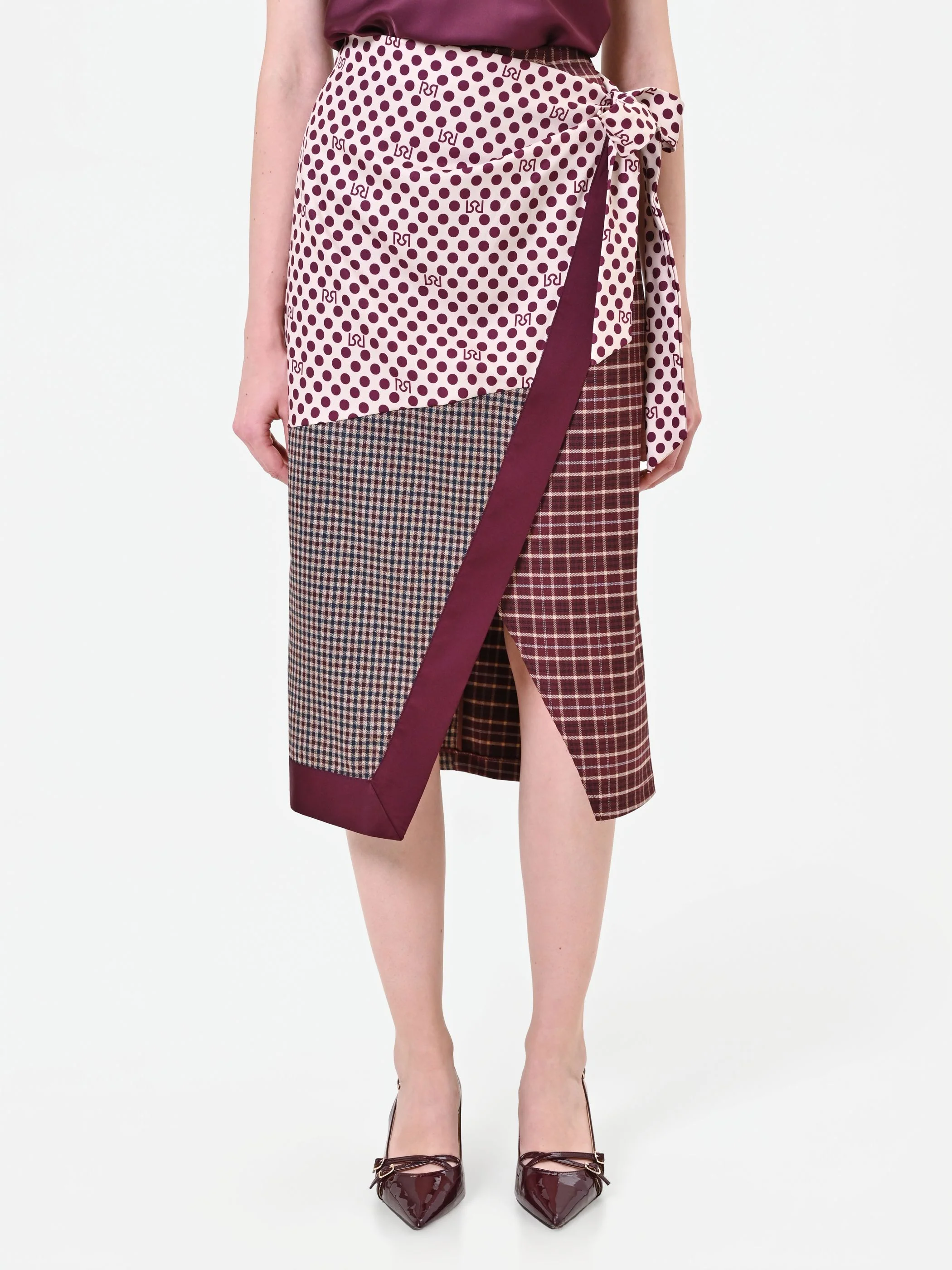 Gonna a portafoglio bordeaux con design patchwork - Image 4