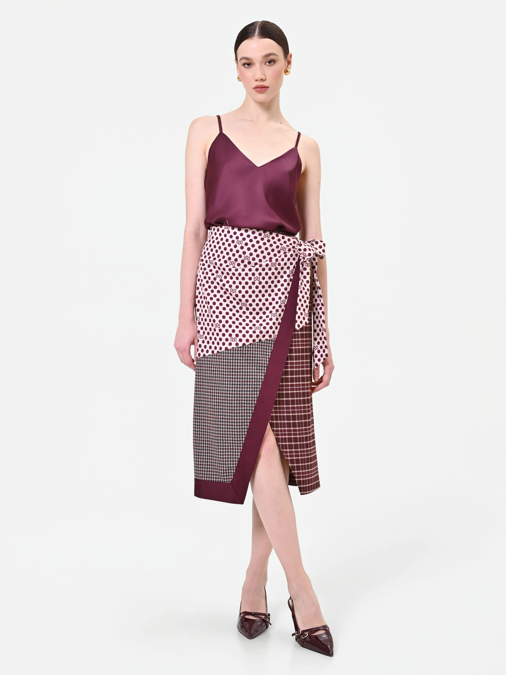 Gonna a portafoglio bordeaux con design patchwork - Image 5