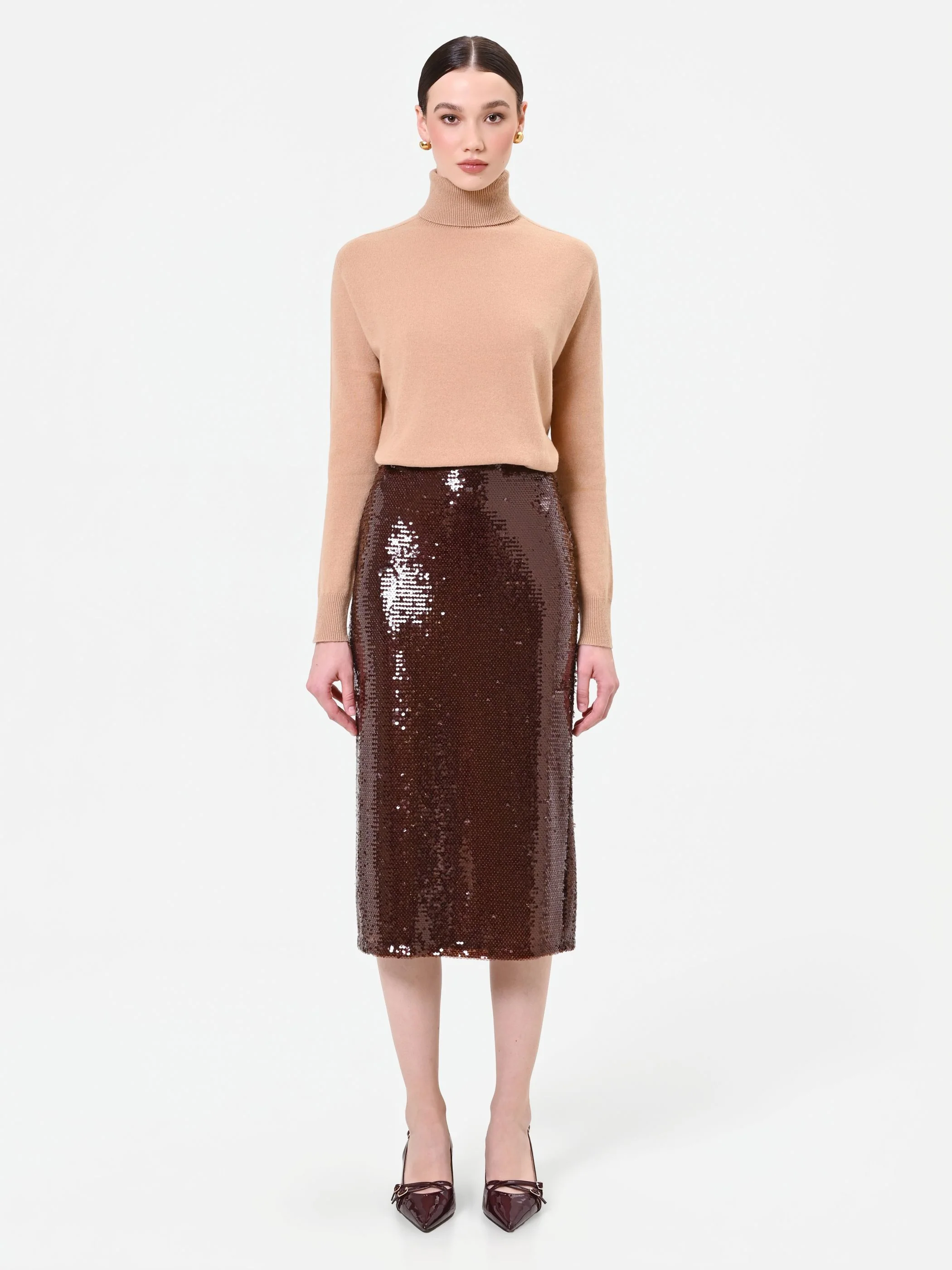 Gonna longuette marrone in paillettes - Image 3