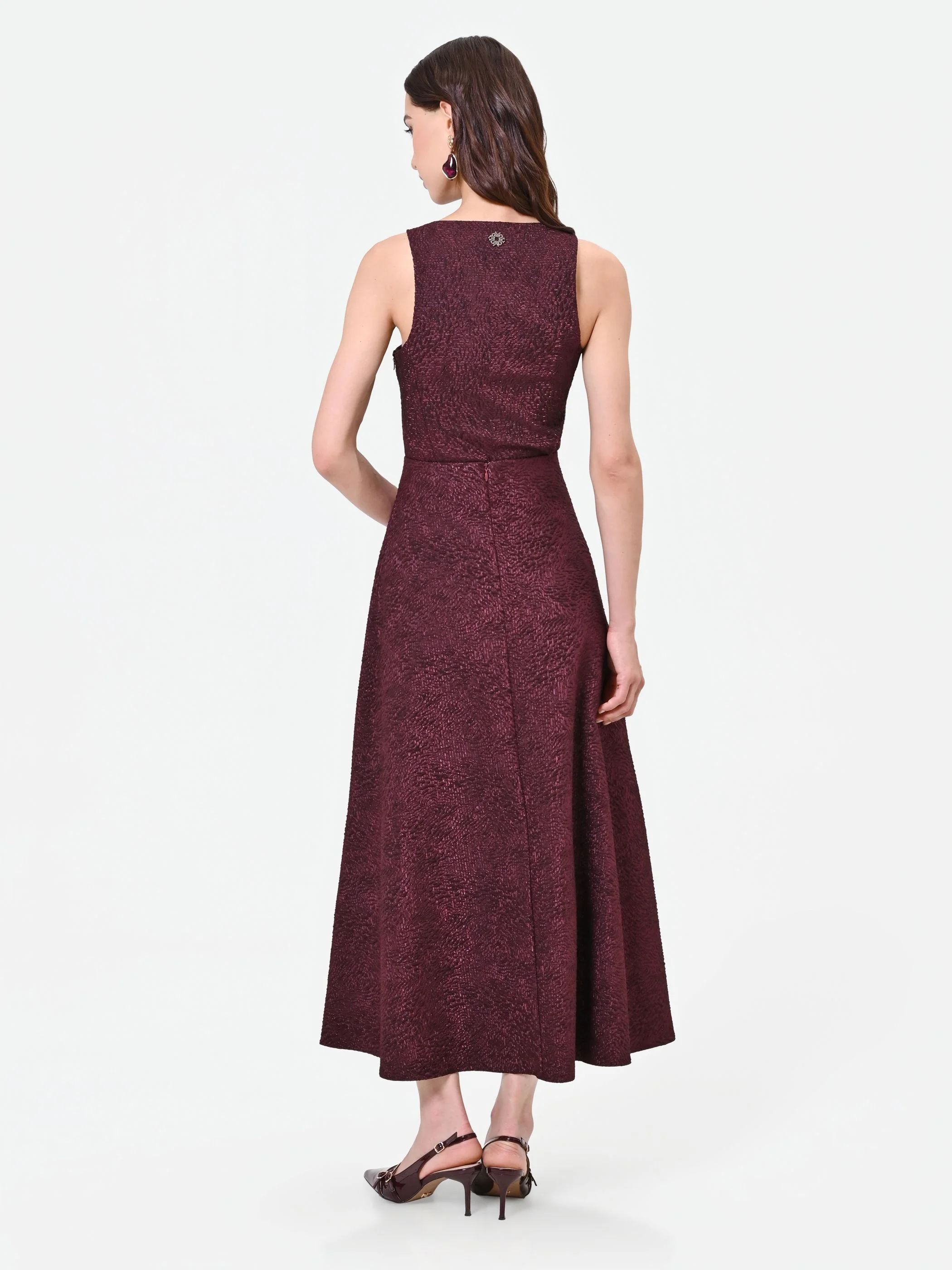 Gonna midi bordeaux intessuto jacquard lamé - Image 2
