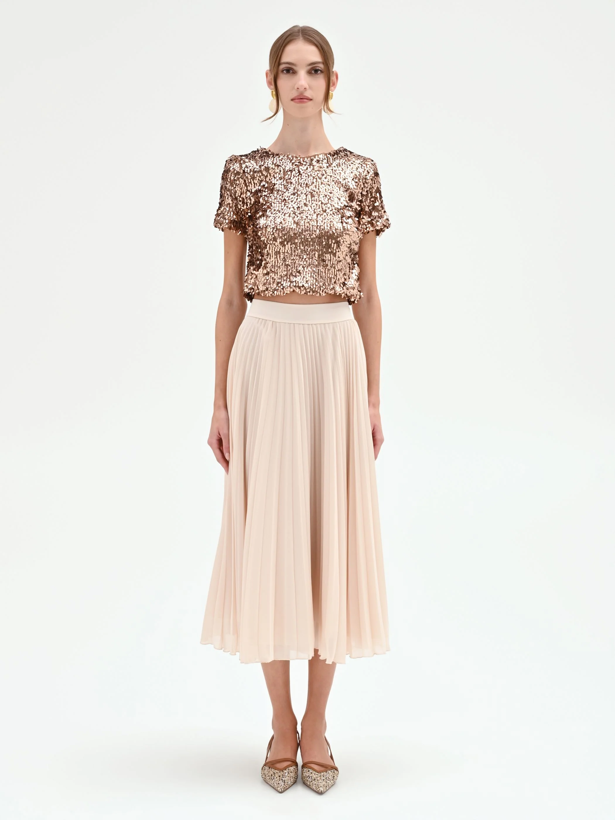 Gonna midi plissettata beige chiaro
