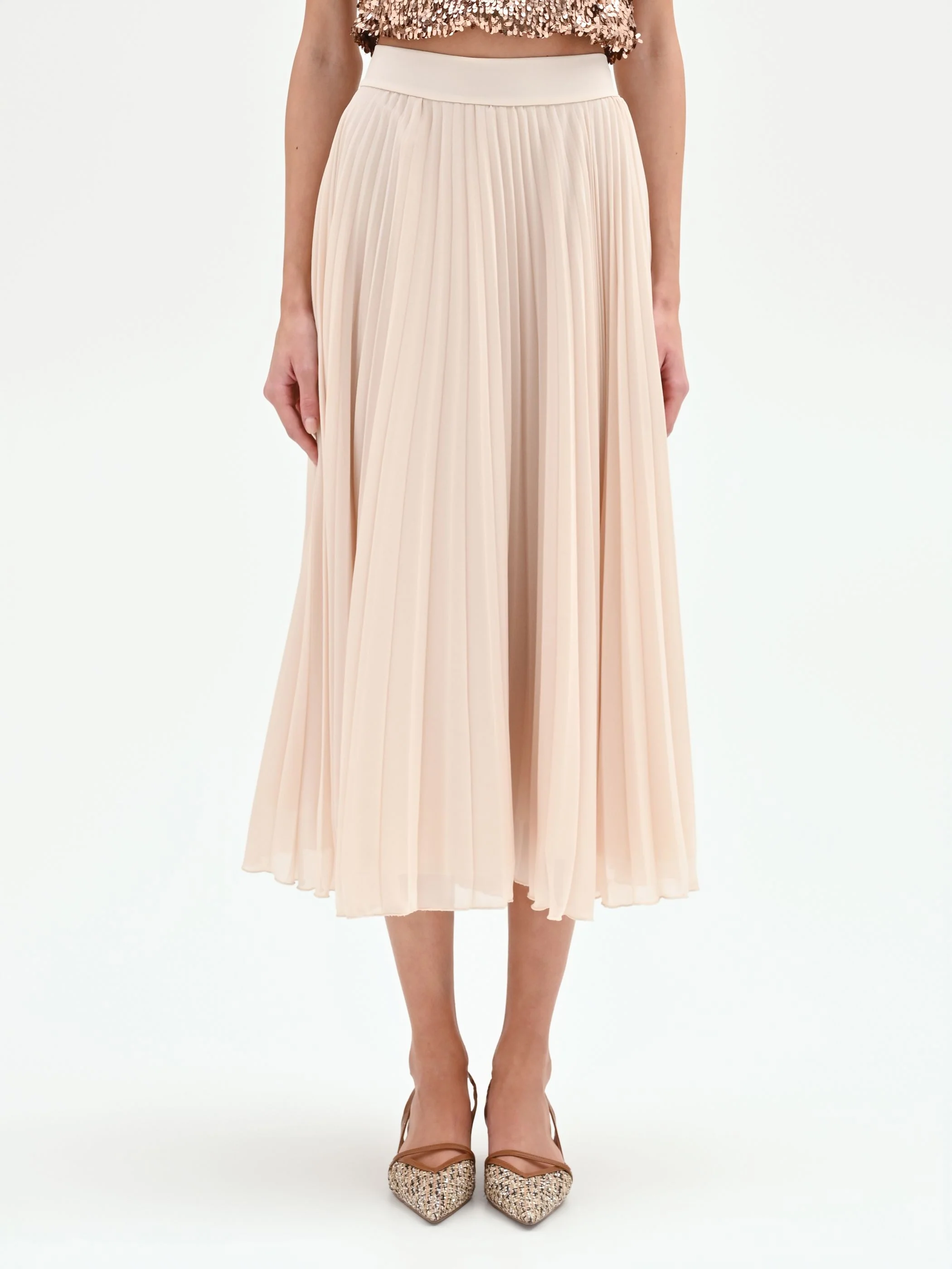 Gonna midi plissettata beige chiaro - Image 2