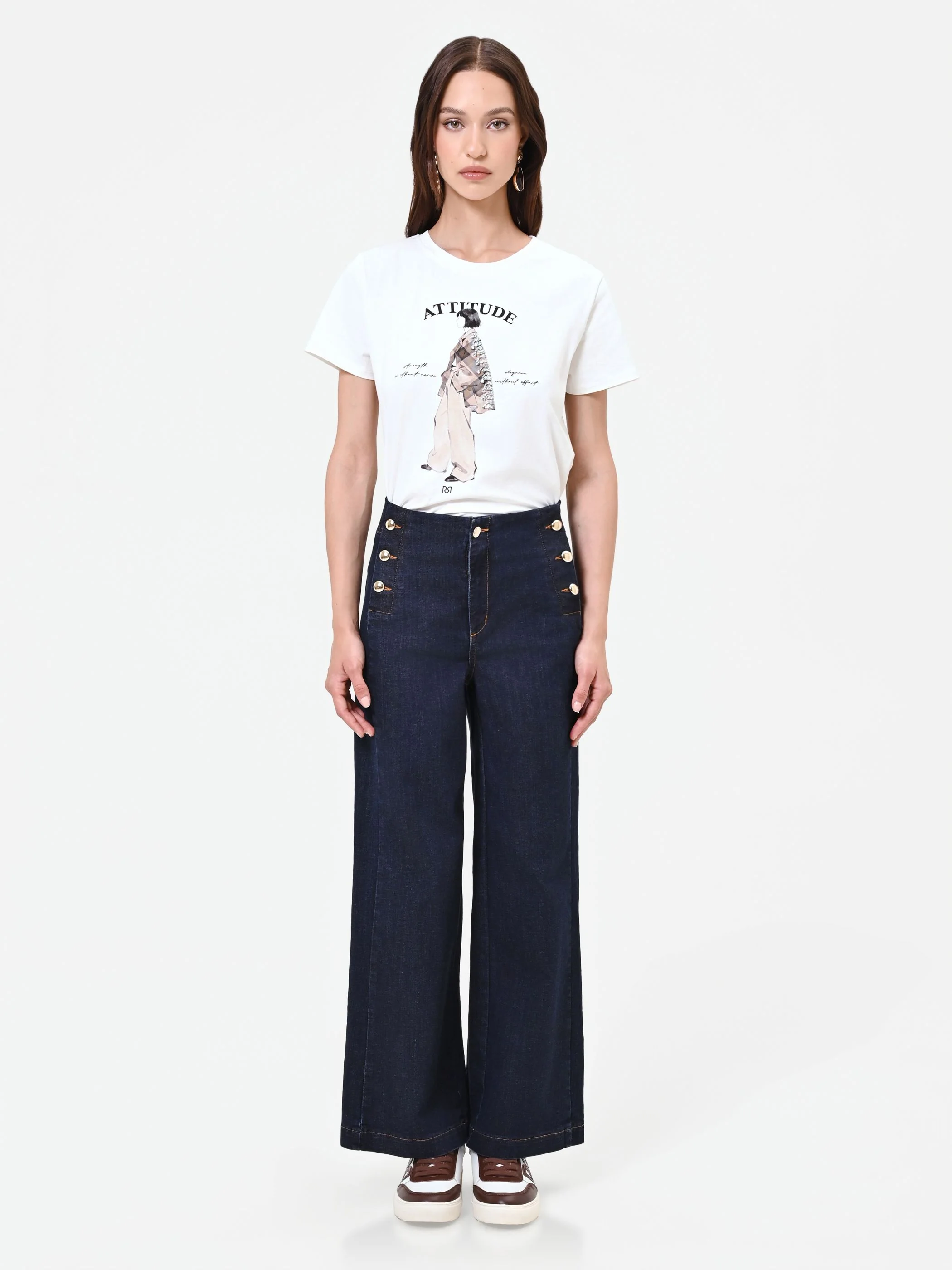 Jeans blu navy a palazzo con bottoni stile marina