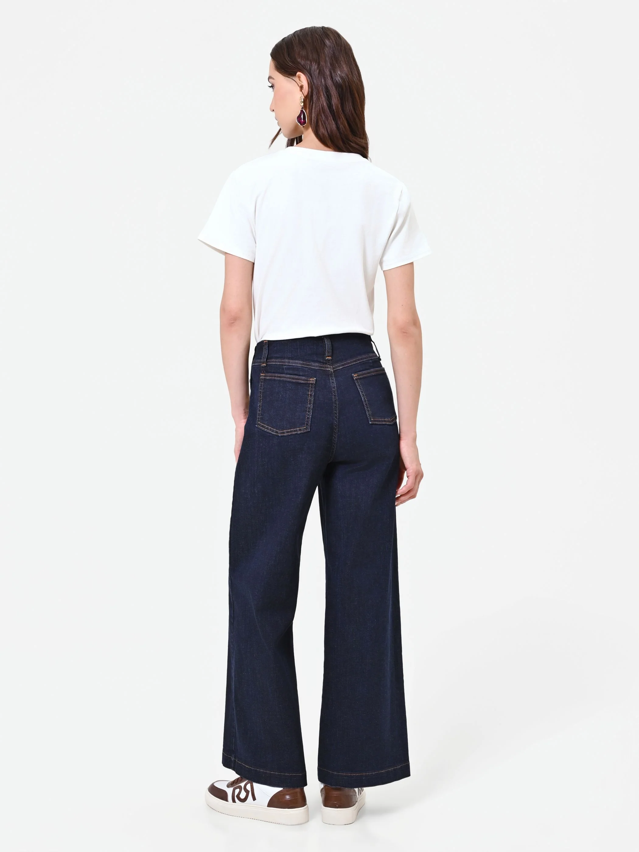 Jeans blu navy a palazzo con bottoni stile marina - Image 2