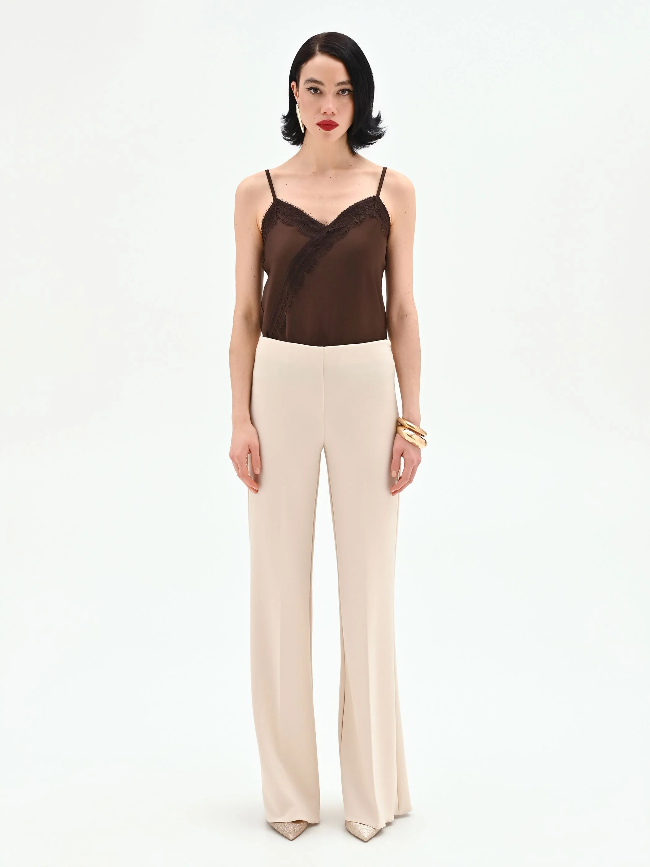 Pantalone a palazzo beige chiaro - Image 2